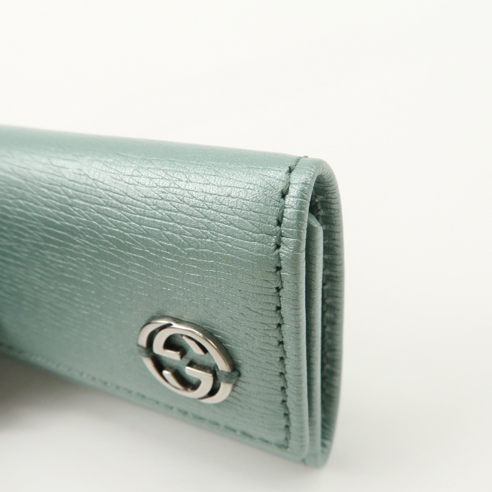 GUCCI Interlocking G Leather Key Case 6Rings Blue 256337