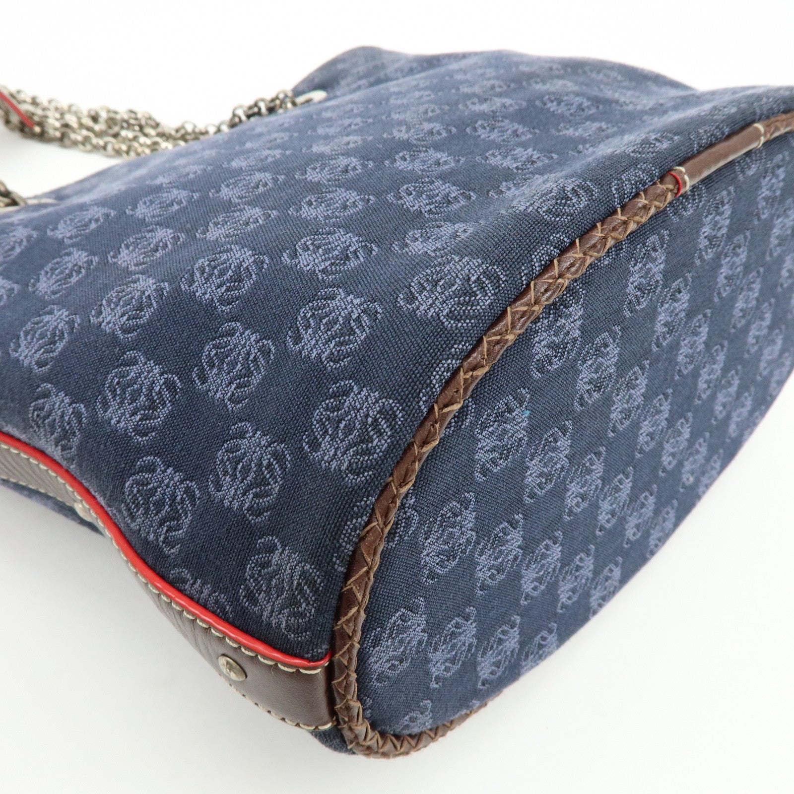 LOEWE Repeat Anagram Canvas Leather Shoulder Bag Blue Brown