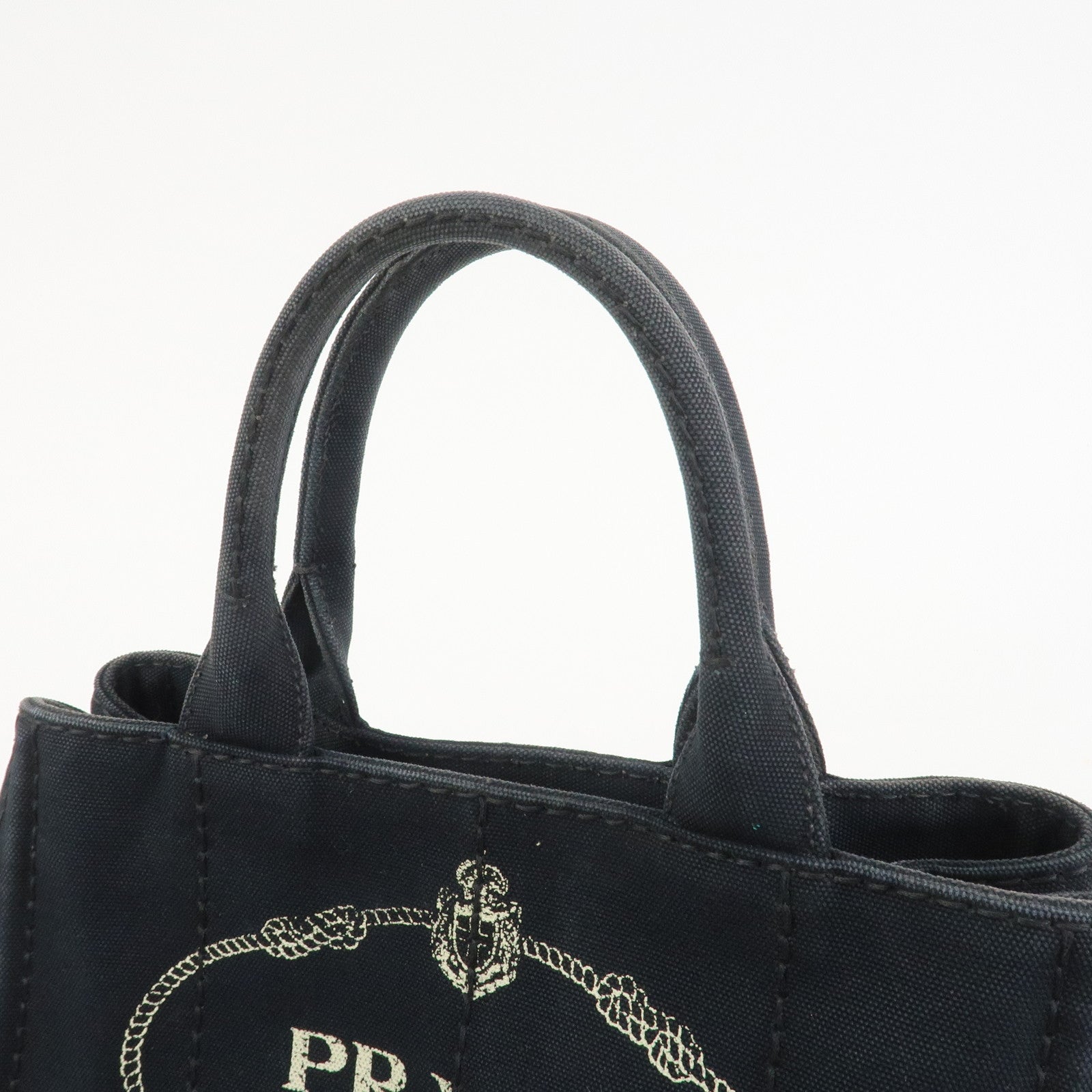 PRADA Canapa Mini Triangle Logo Canvas 2Way Hand Bag Black 1BG439