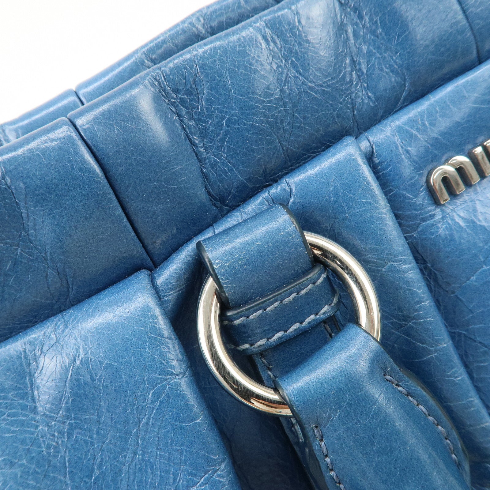 MIU MIU Leather 2Way Bag Shoulder Bag Hand Bag Blue RT0383