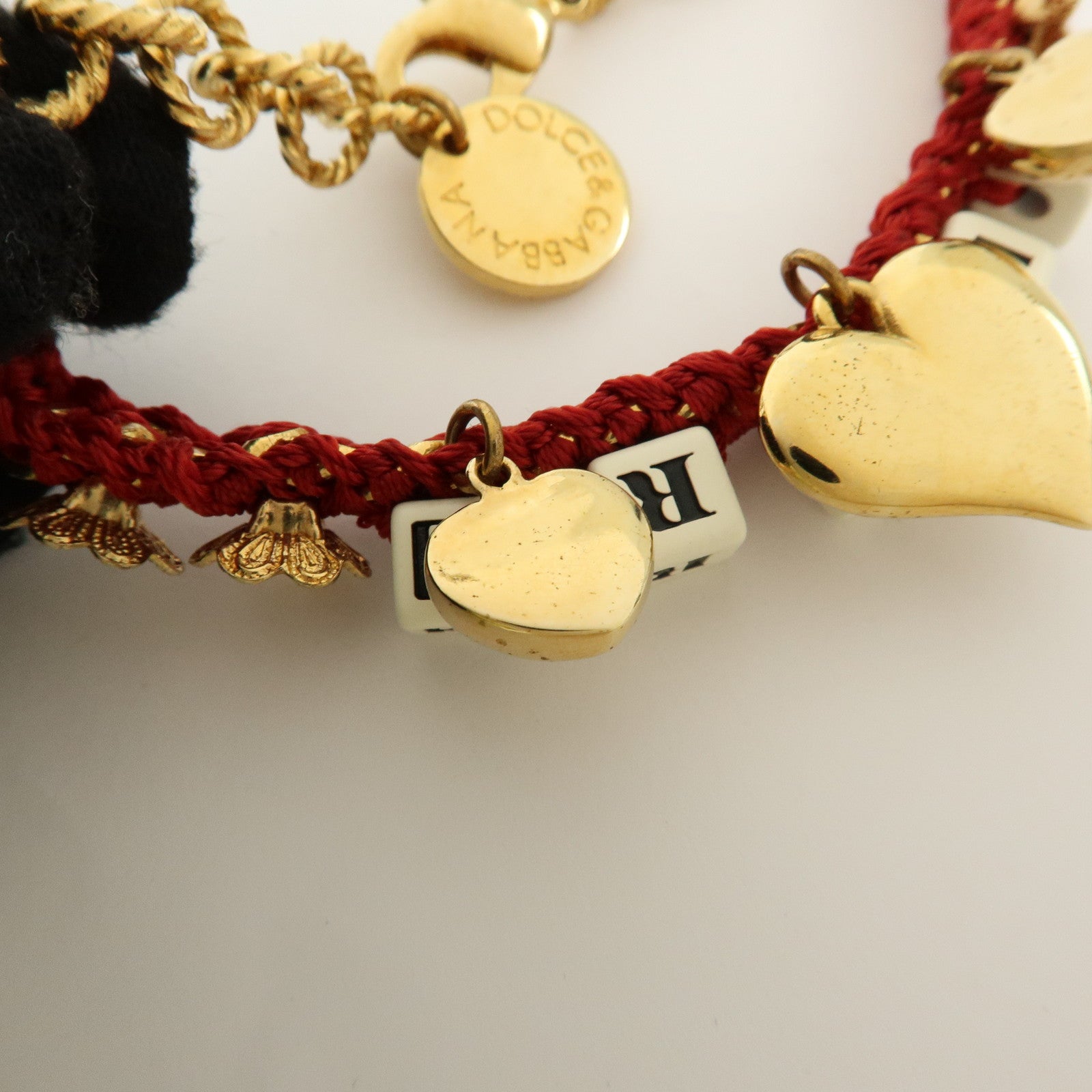 Dolce&Gabbana AMORE Heart Flower Motif Metal Bracelet Red Gold