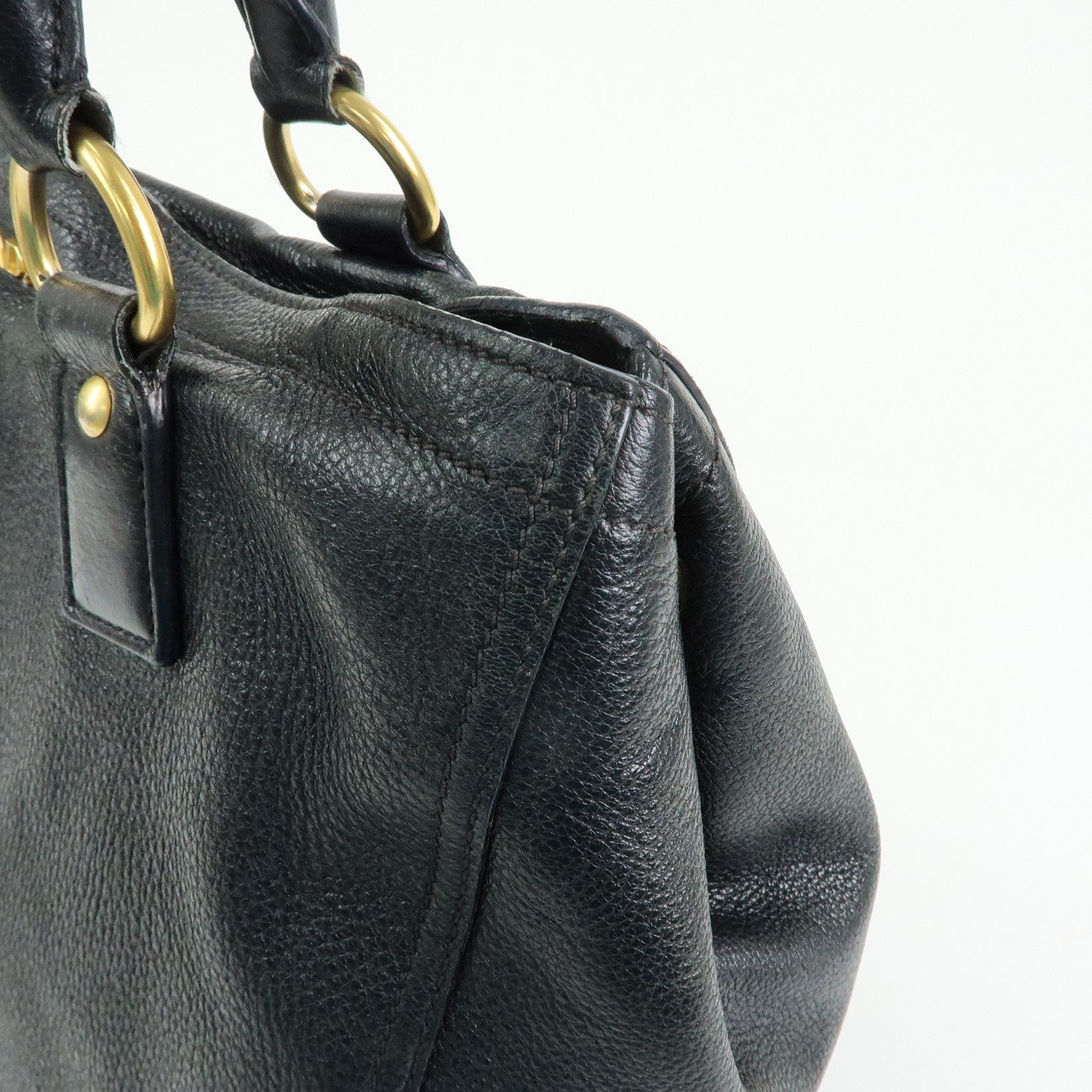 PRADA Logo Leather 2Way Bag Hand Bag Shoulder Bag Black BR4083