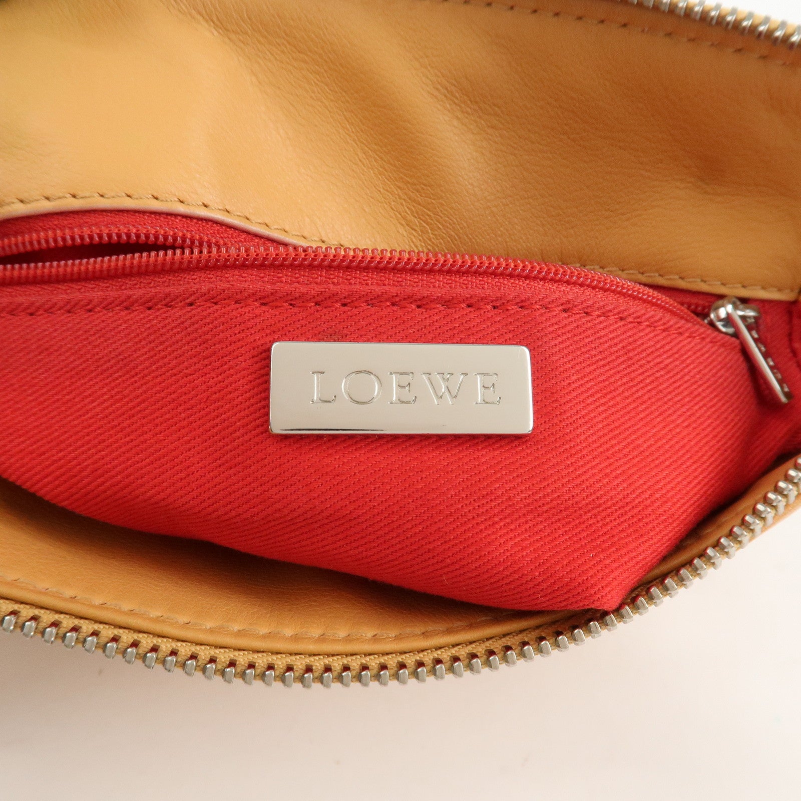 LOEWE Anagram Leather Suede Shoulder Bag Biege Silver HDW Used