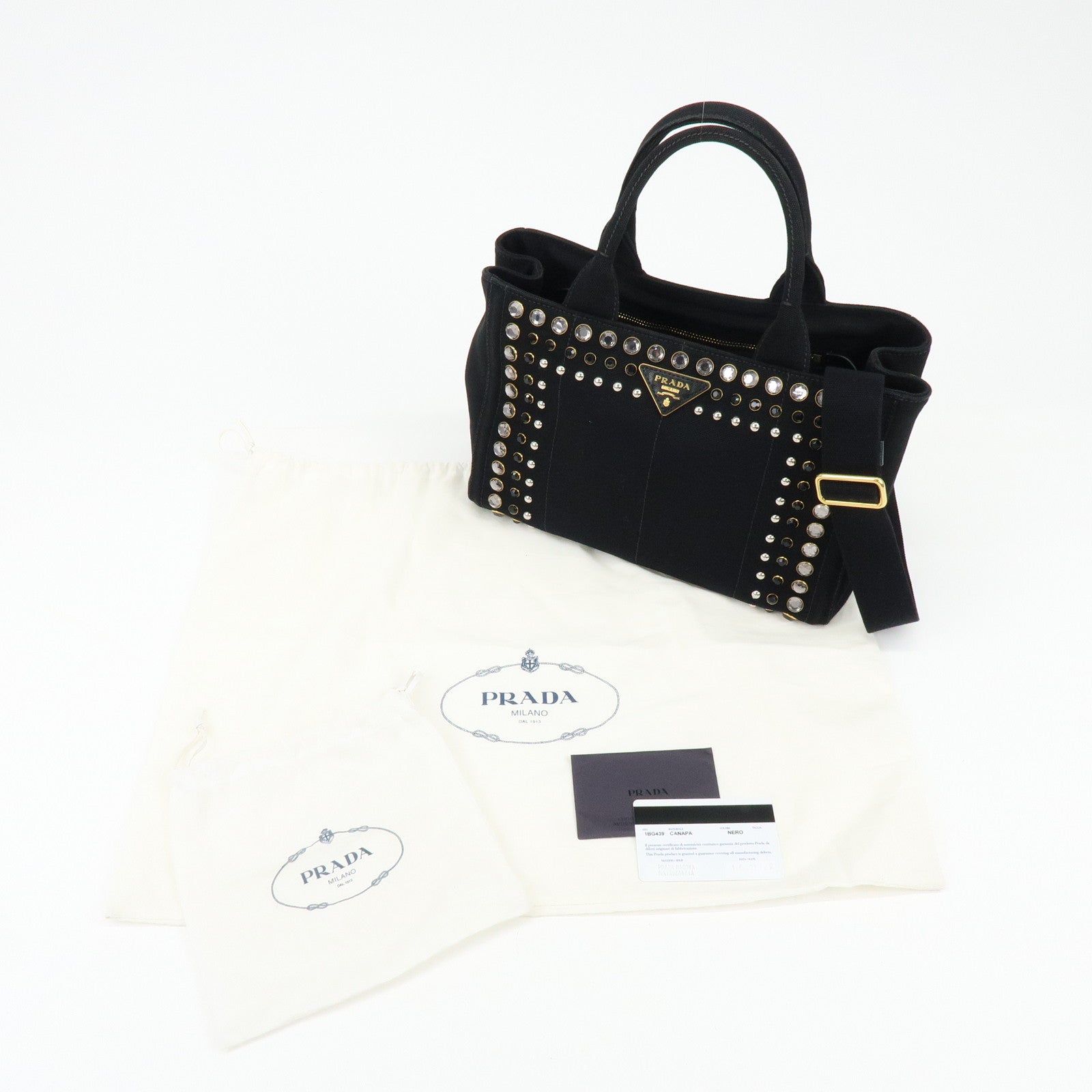 PRADA Canapa Mini Canvas 2Way Bag Hand Bag Black 1BG439