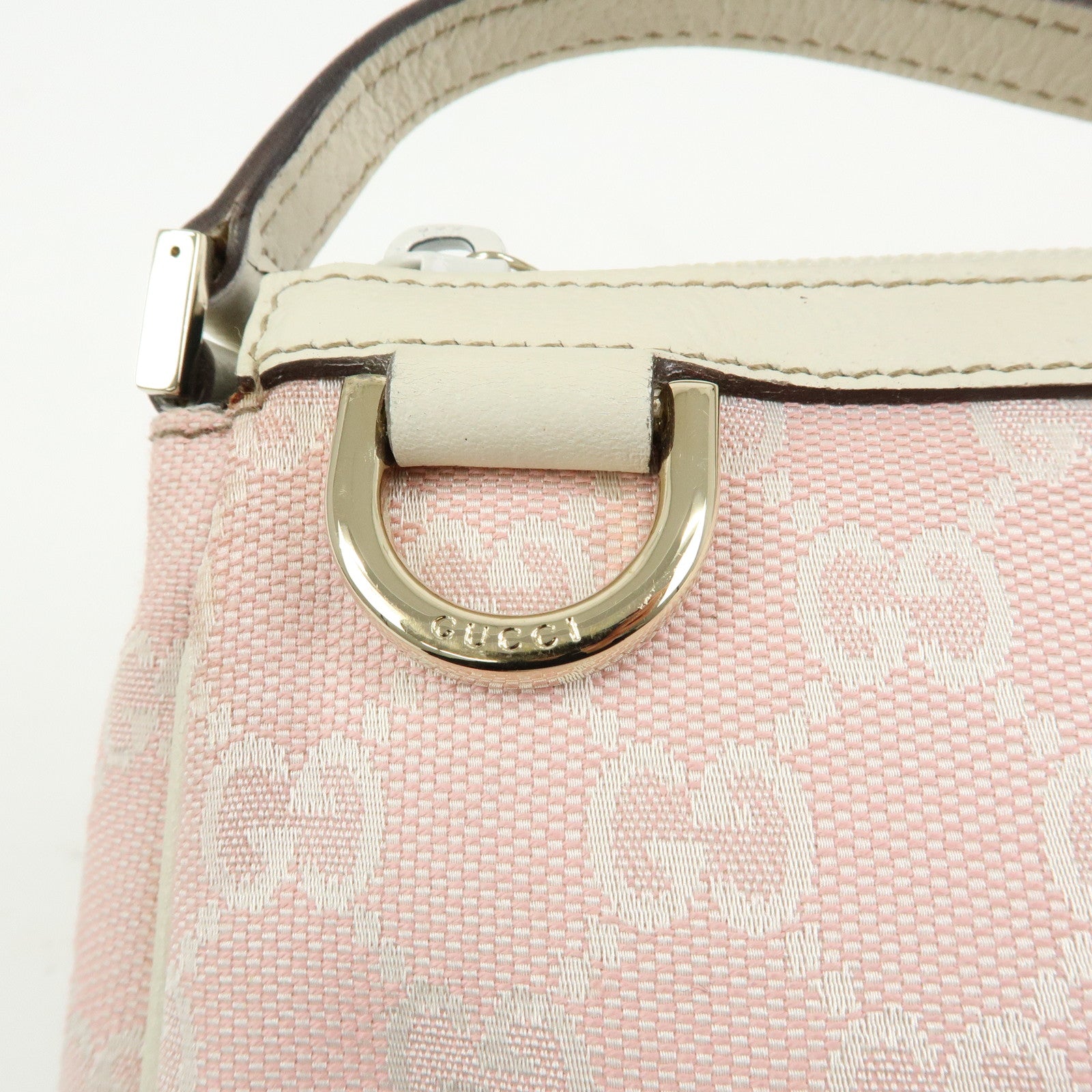 GUCCI Abbey GG Canvas Leather Hand Bag Pouch Pink Ivory 145750
