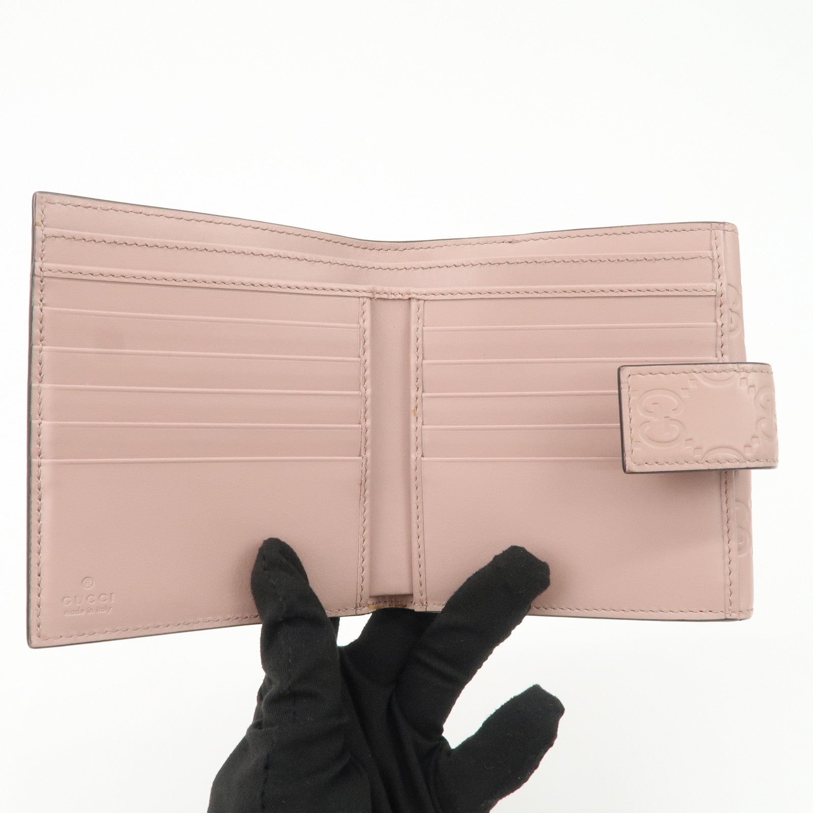 GUCCI Guccissima Leather Bi-Fold Compact Wallet Pink 406925
