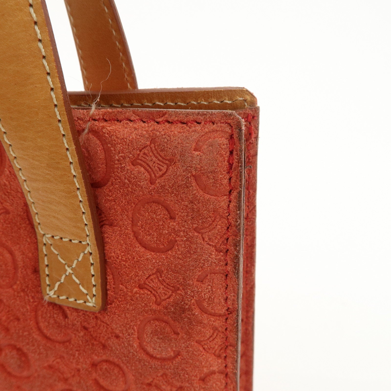 CELINE C Macadam Suede Leather Tote Bag Hand Bag Orange Light Brown