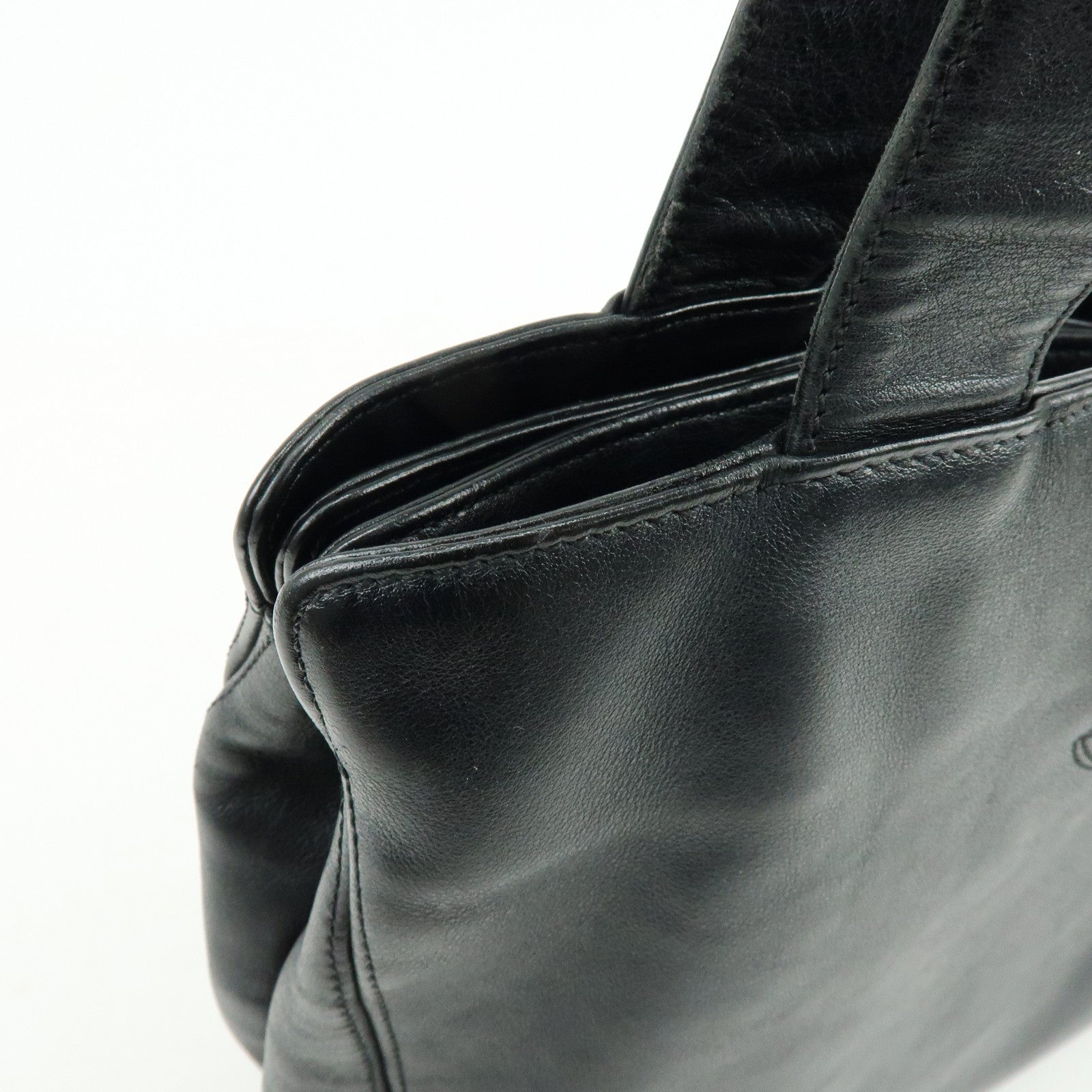 CHANEL Calf Leather Tote Bag Shoulder Bag Hand Bag Black