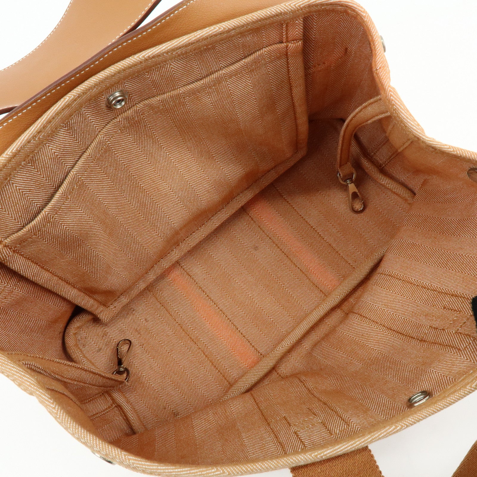 HERMES Valparaiso PM Toile Chevron Leather Tote Bag □L Stamped