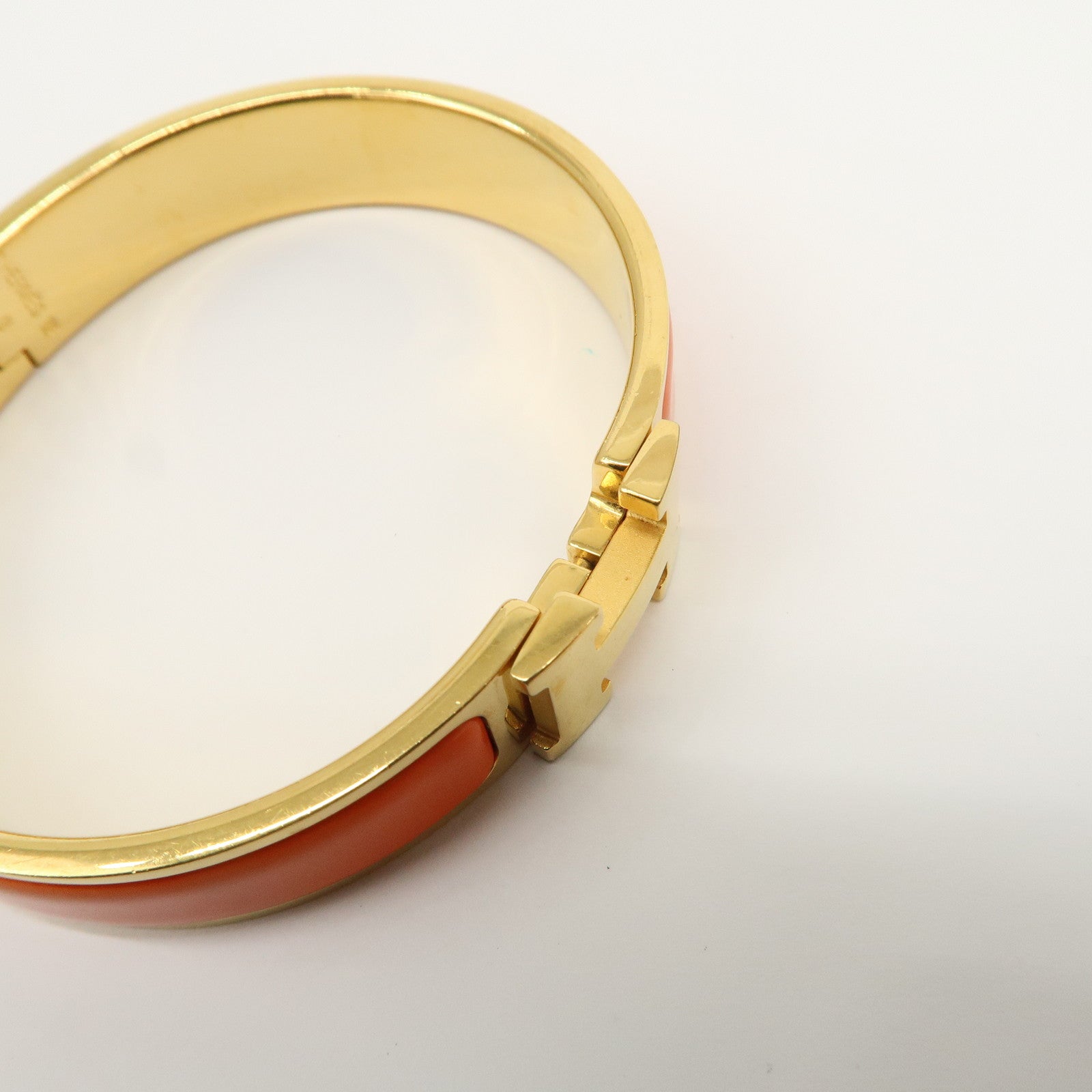 HERMES Clik Clac PM H Logo Metal Bracelet Gold Orange