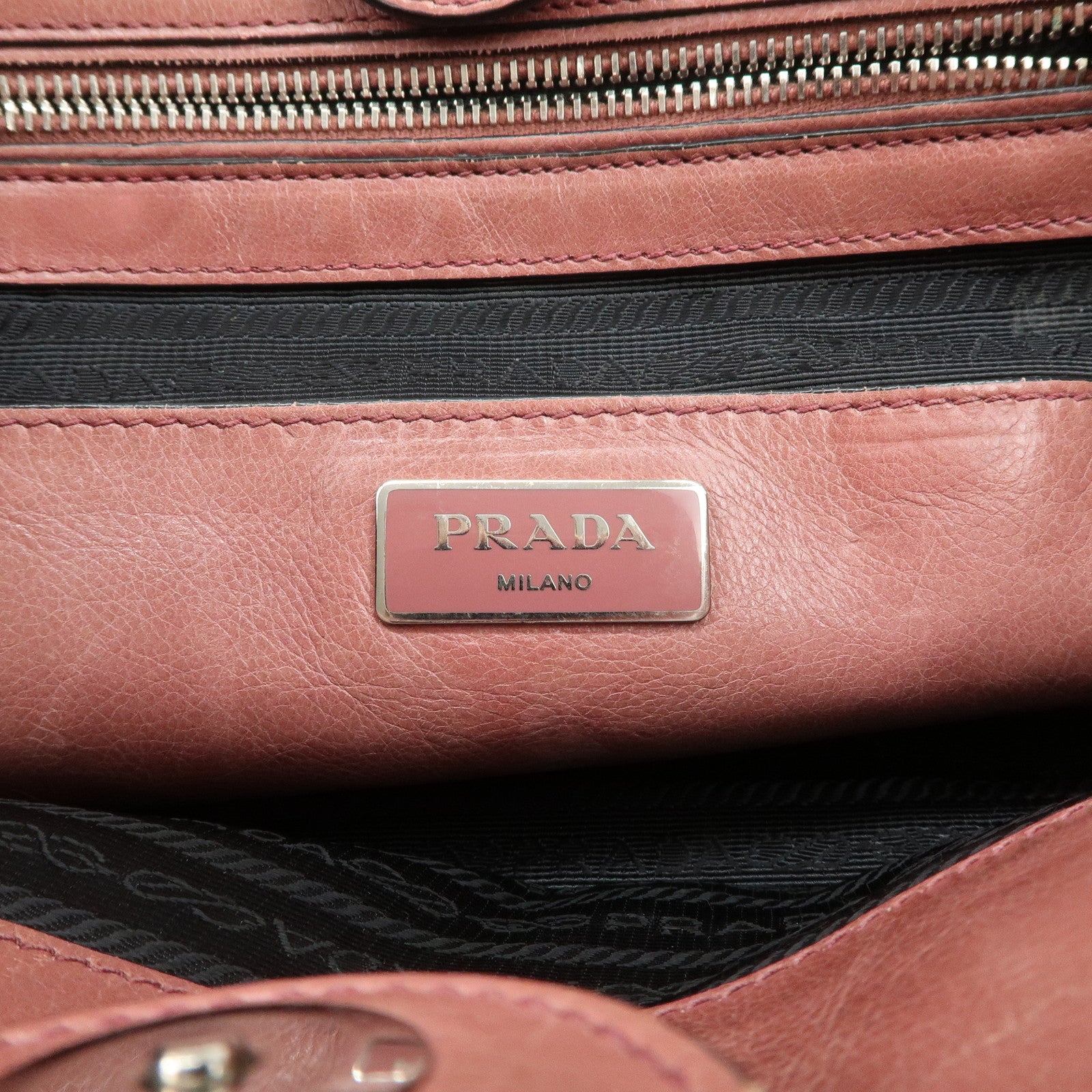 PRADA Triangle Logo Leather 2Way Tote Bag Hand Bag Pink B2625M