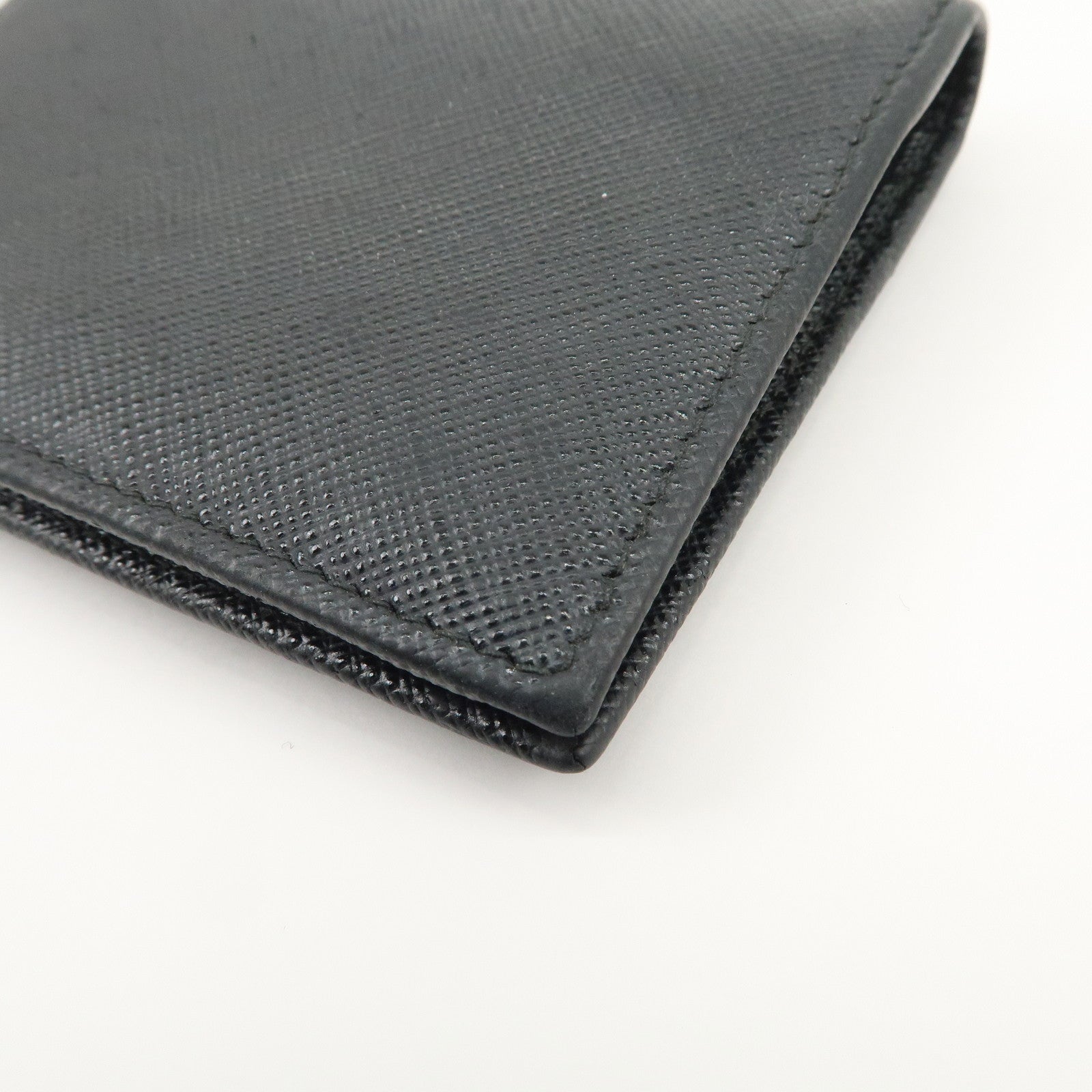 PRADA Triangle Logo Saffiano Leather Bi-Fold Compact Wallet Black