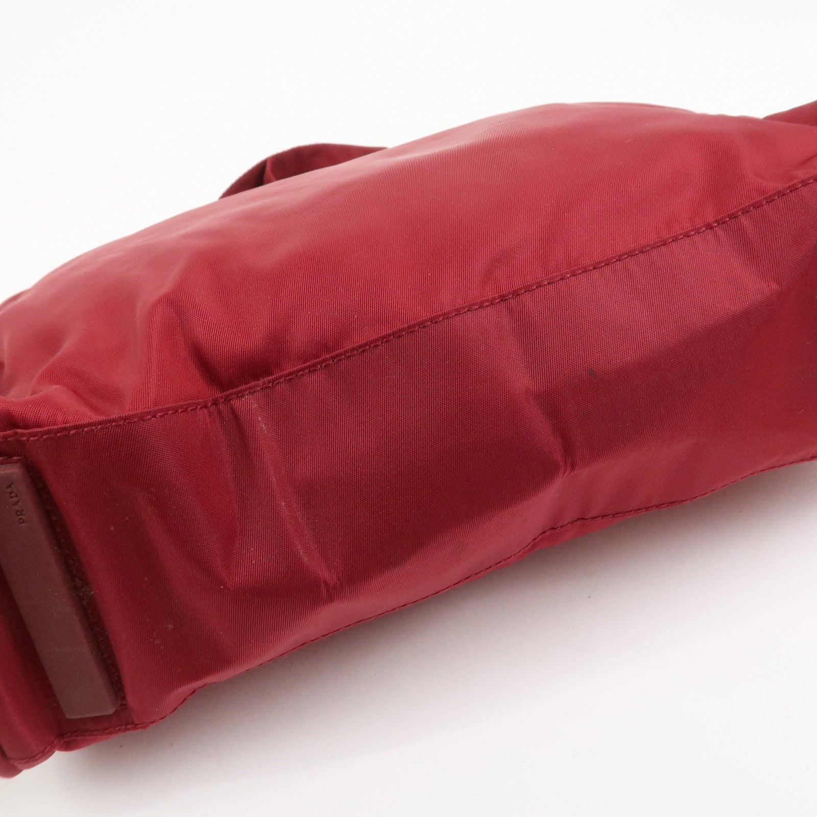 PRADA Triangle Logo Nylon Leather Hand Bag Wine Red B8495