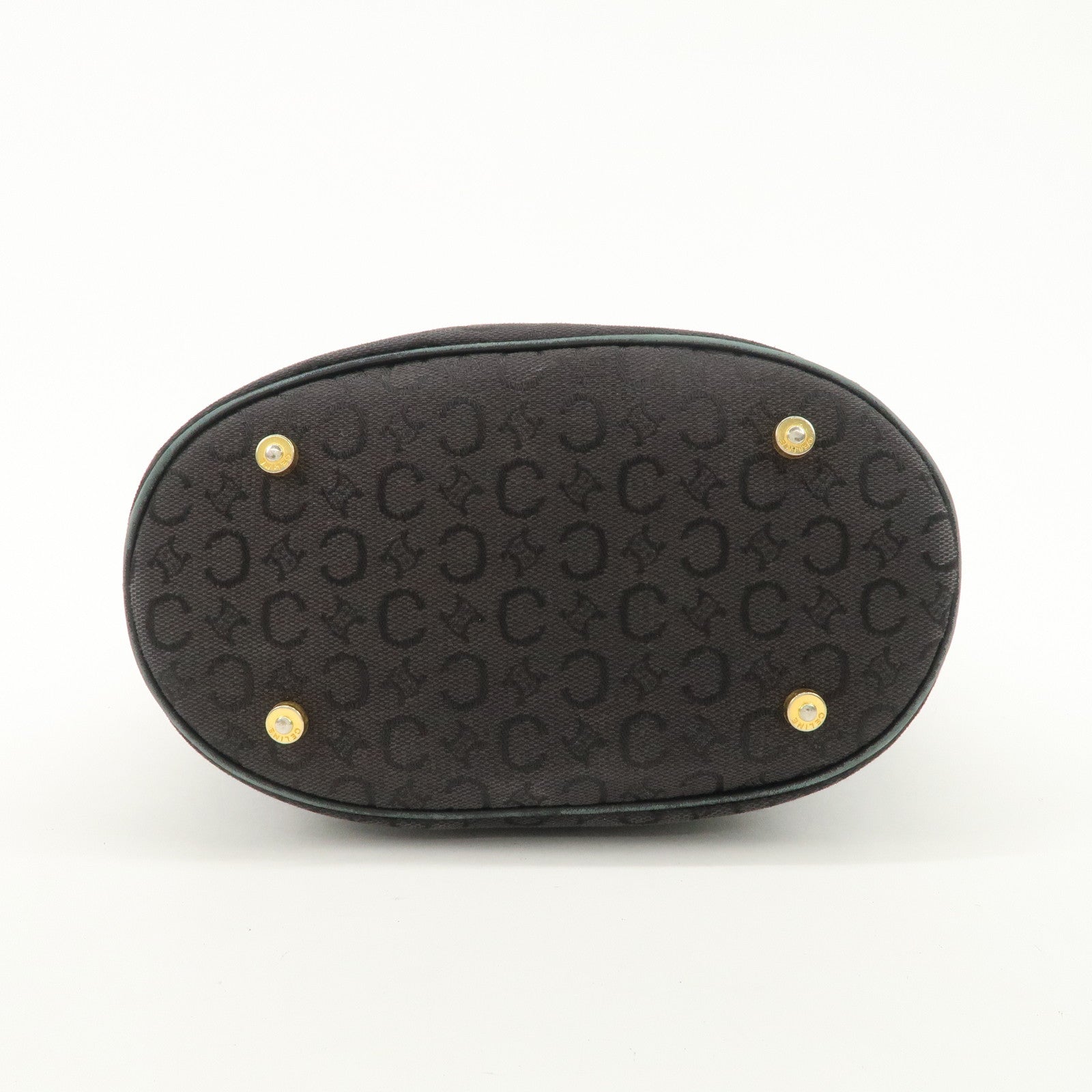 CELINE C Macadam Canvas Leather Tote Bag Shoulder Bag Black