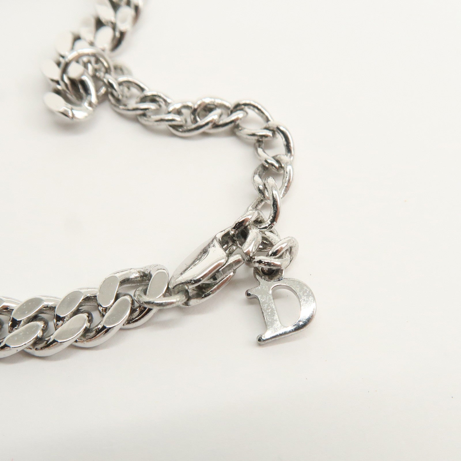 Christian Dior Teardrop shaped Rhinestone Metal Bracelet Silver