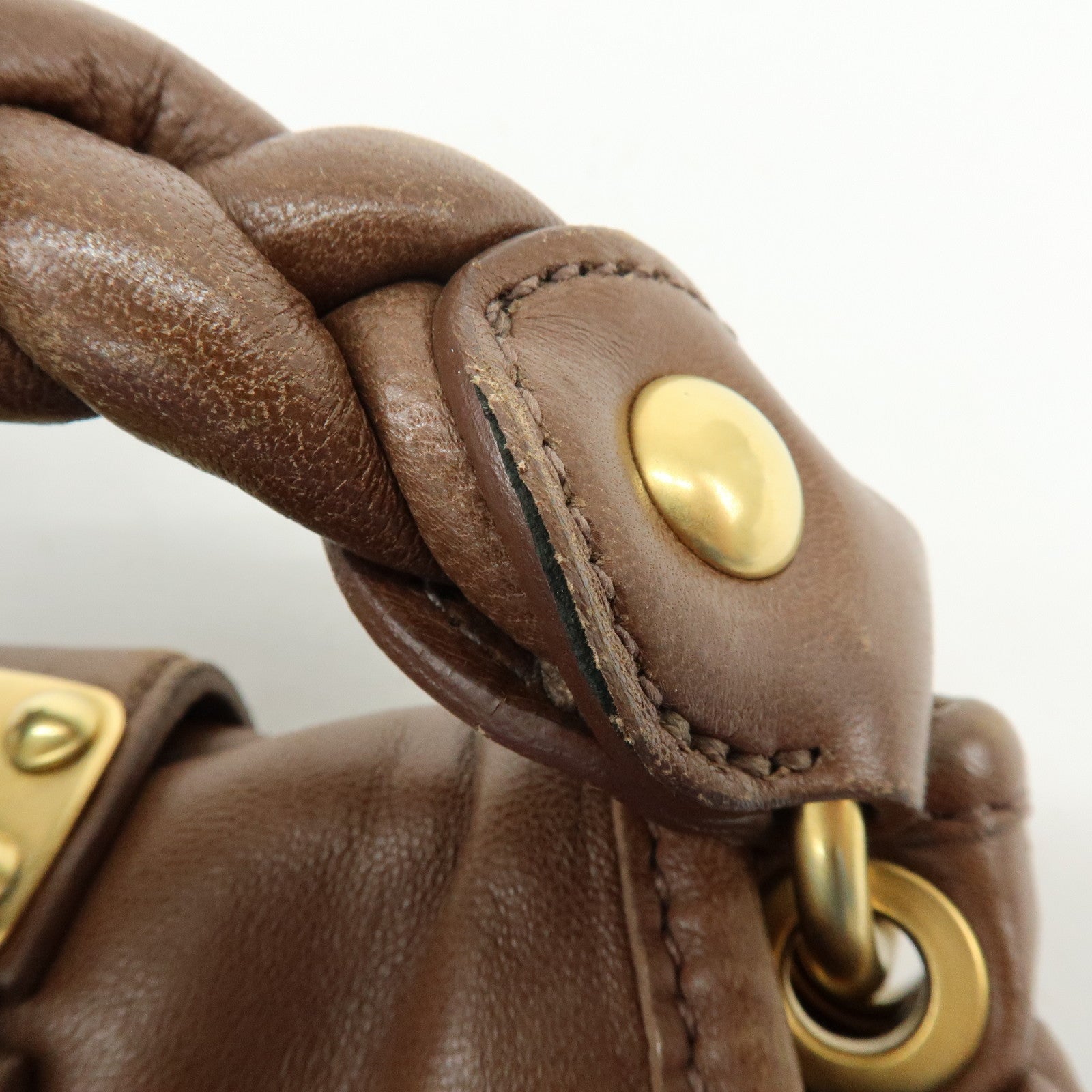 MIU MIU Matelasse Leather 2Way Bag Hand Shoulder Bag Brown 5BH188