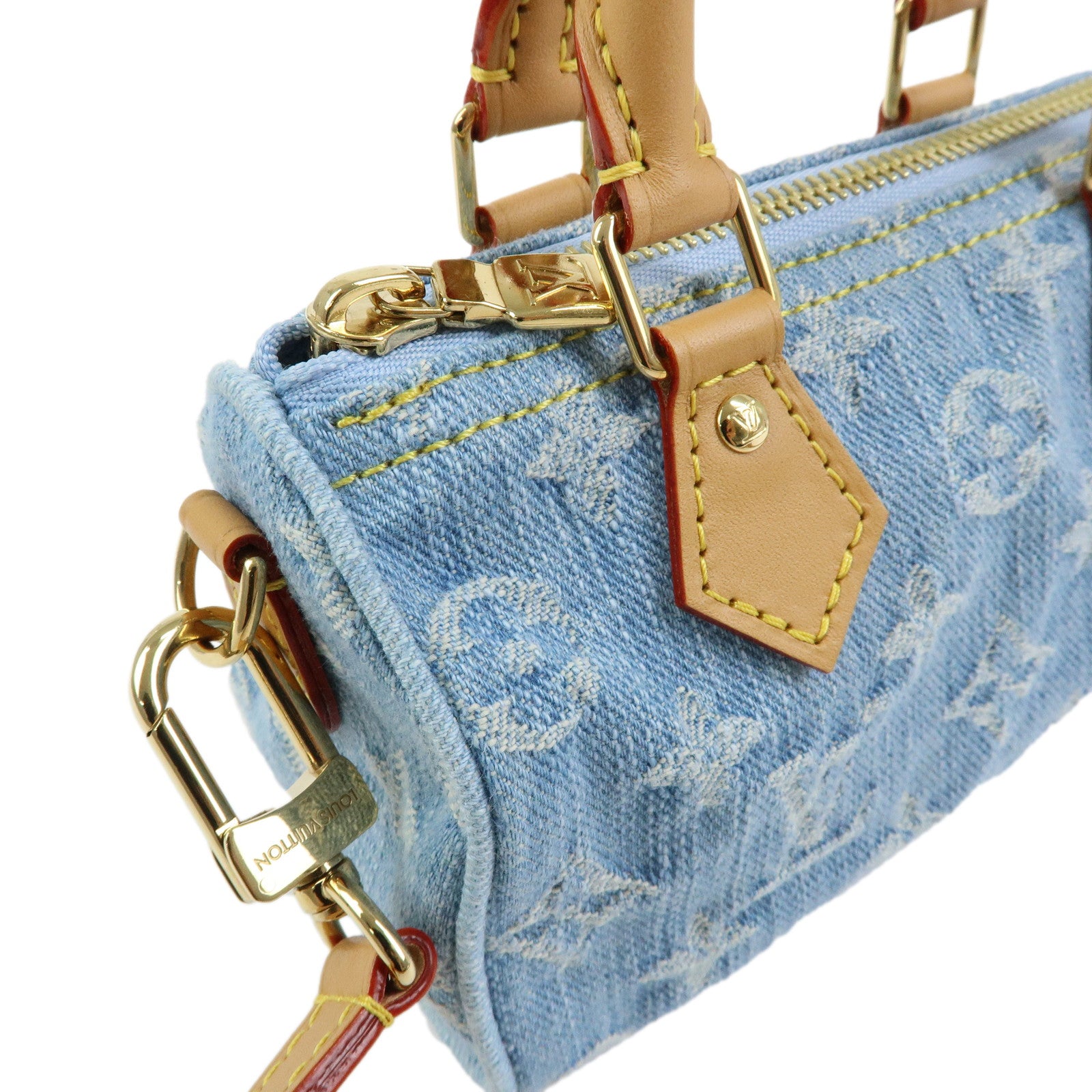 Louis Vuitton Monogram Denim Nano Speedy Mini Hand Bag Blue M11212