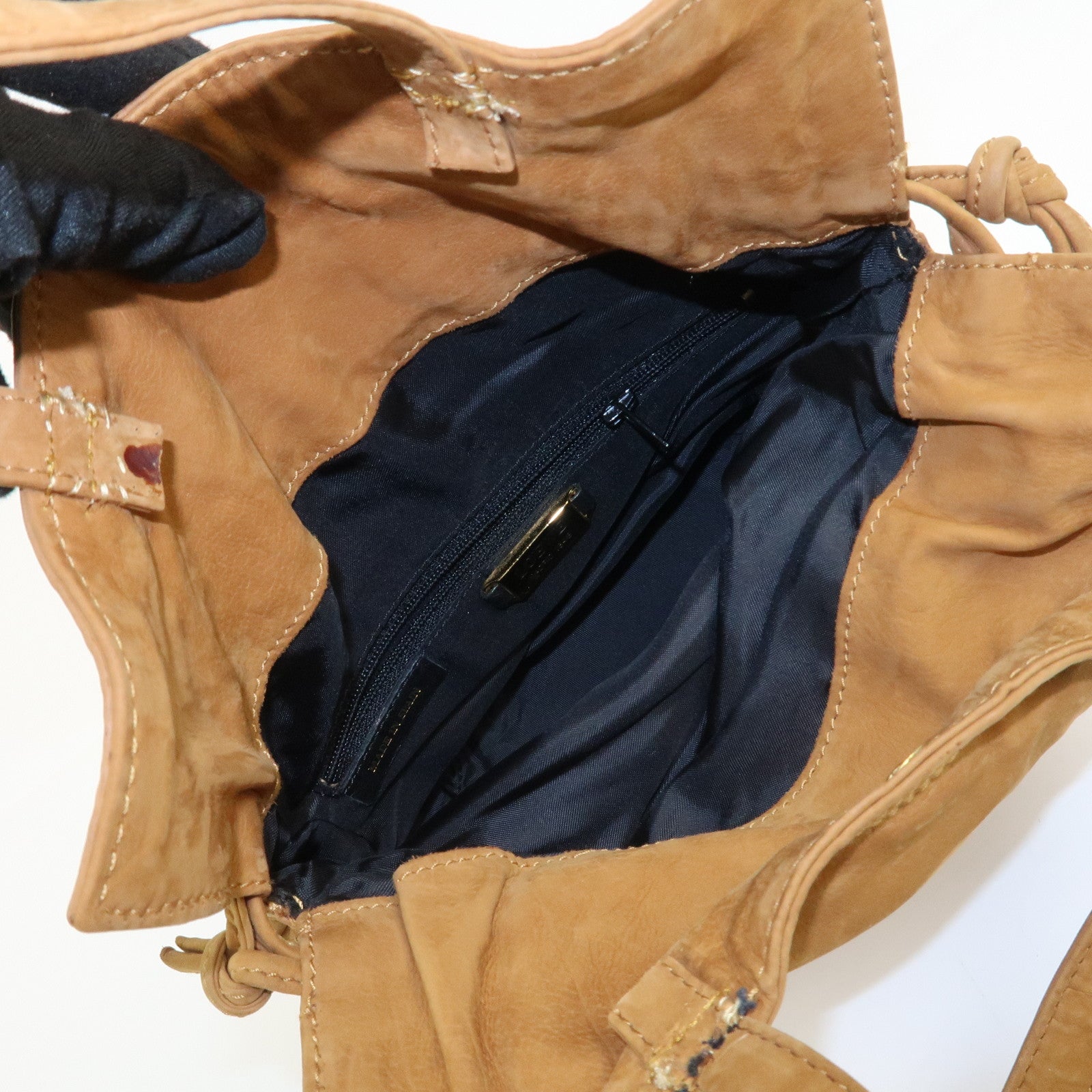 LOEWE Anagram Suede Drawstring Hand Bag Brown
