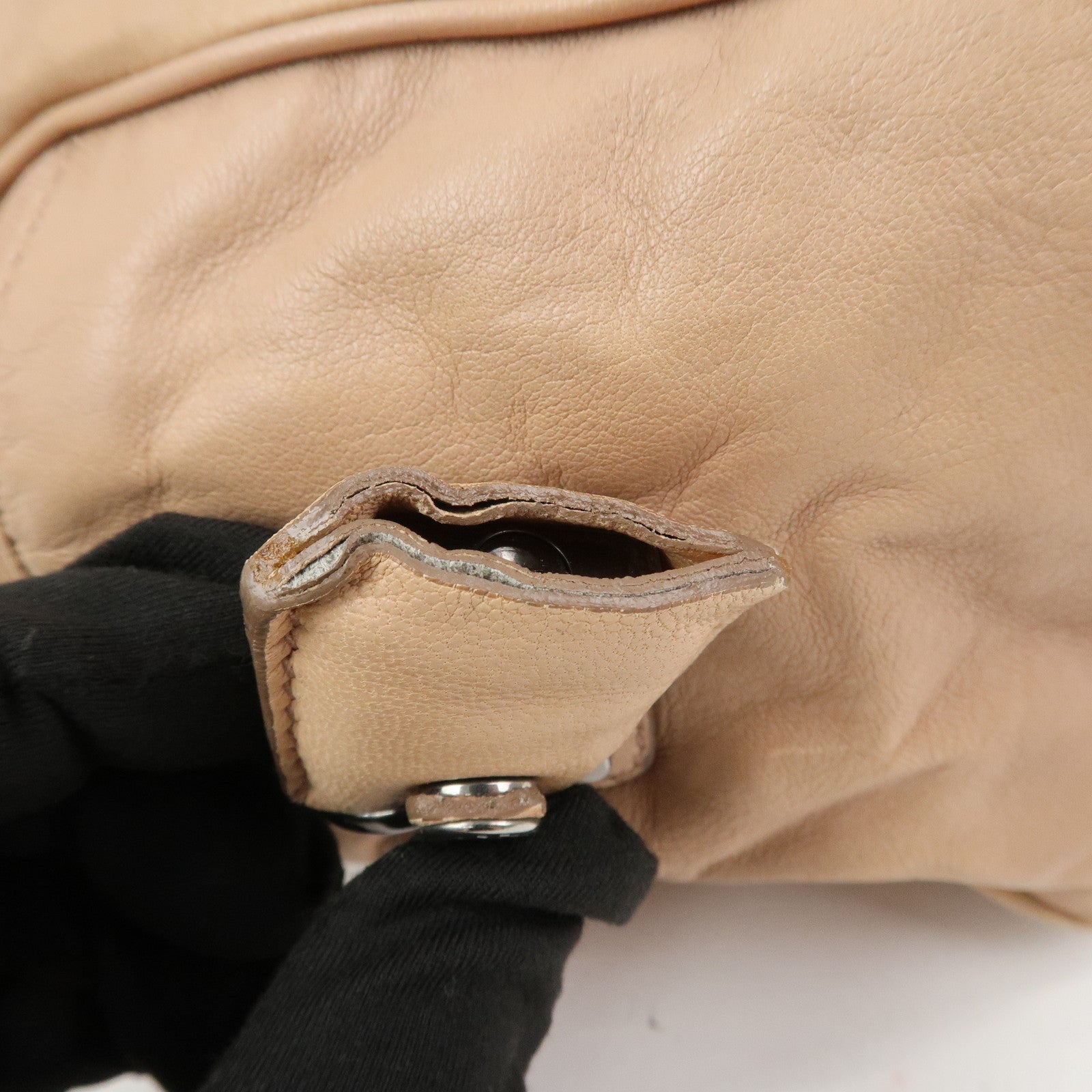 PRADA Logo Leather Hand Bag Shoulder Bag Pink Beige BL094F