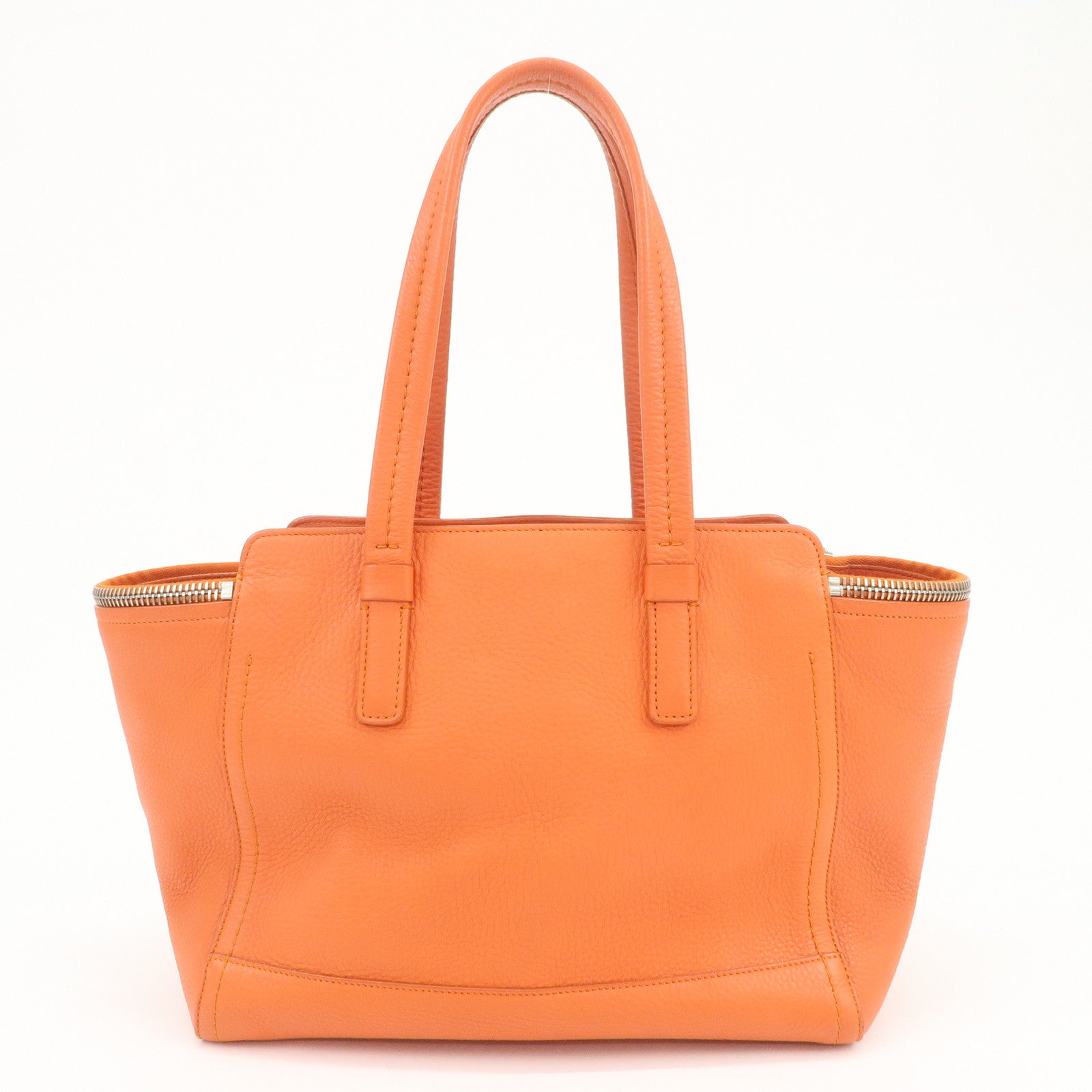 Ferragamo Gancini Leather Tote Bag Hand Bag SHouder Bag Orange