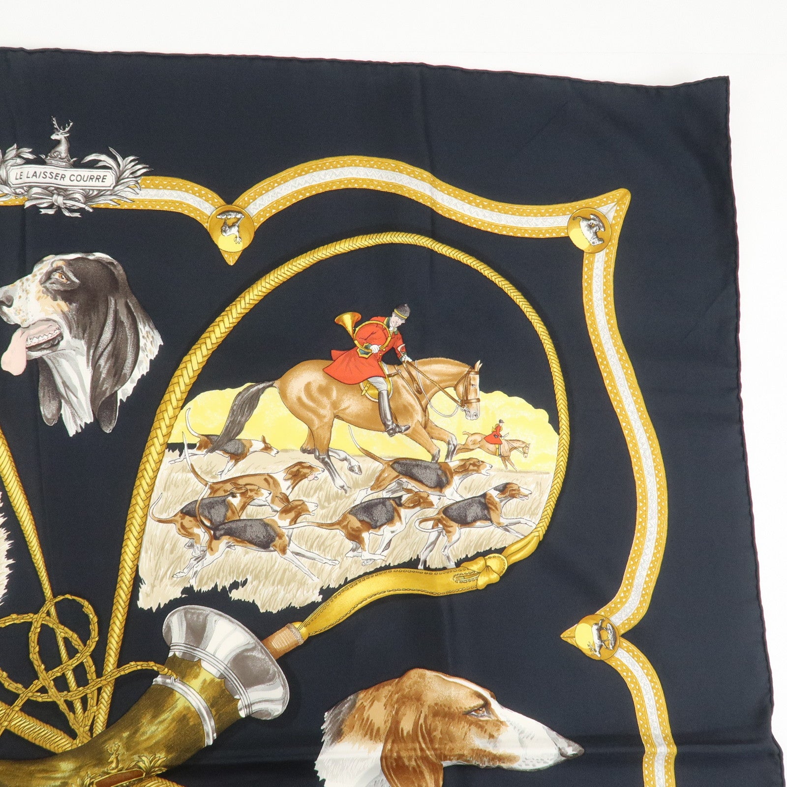 HERMES Carre 90 Silk 100% Scarf LE LAISSER COURRE Black