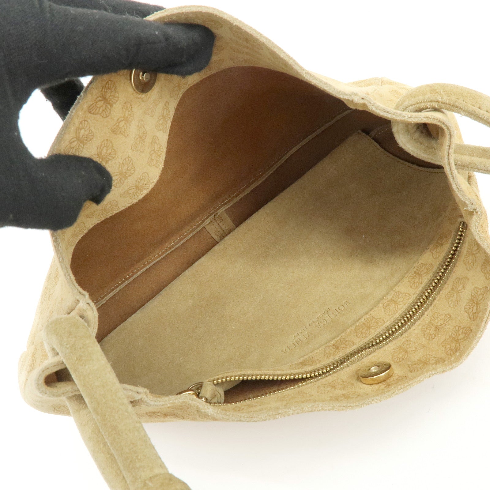 BOTTEGA VENETA Suede Butterfly Shoulder Bag Hand Bag Beige