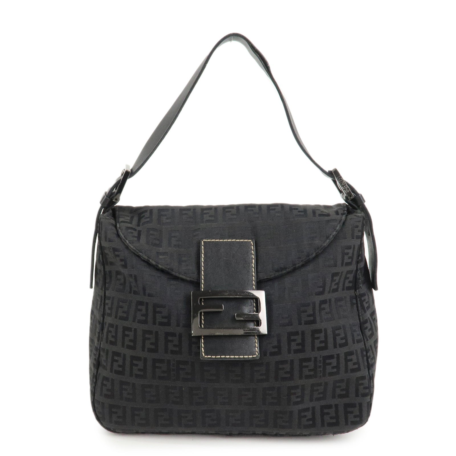 FENDI Mamma Baguette Zucchino Canvas Leather Shoulder Bag 8BR004