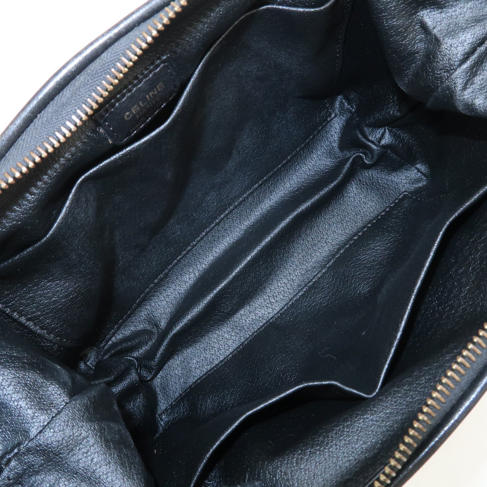 CELINE Logo Leather Pouch Cosmetic Pouch Black Used