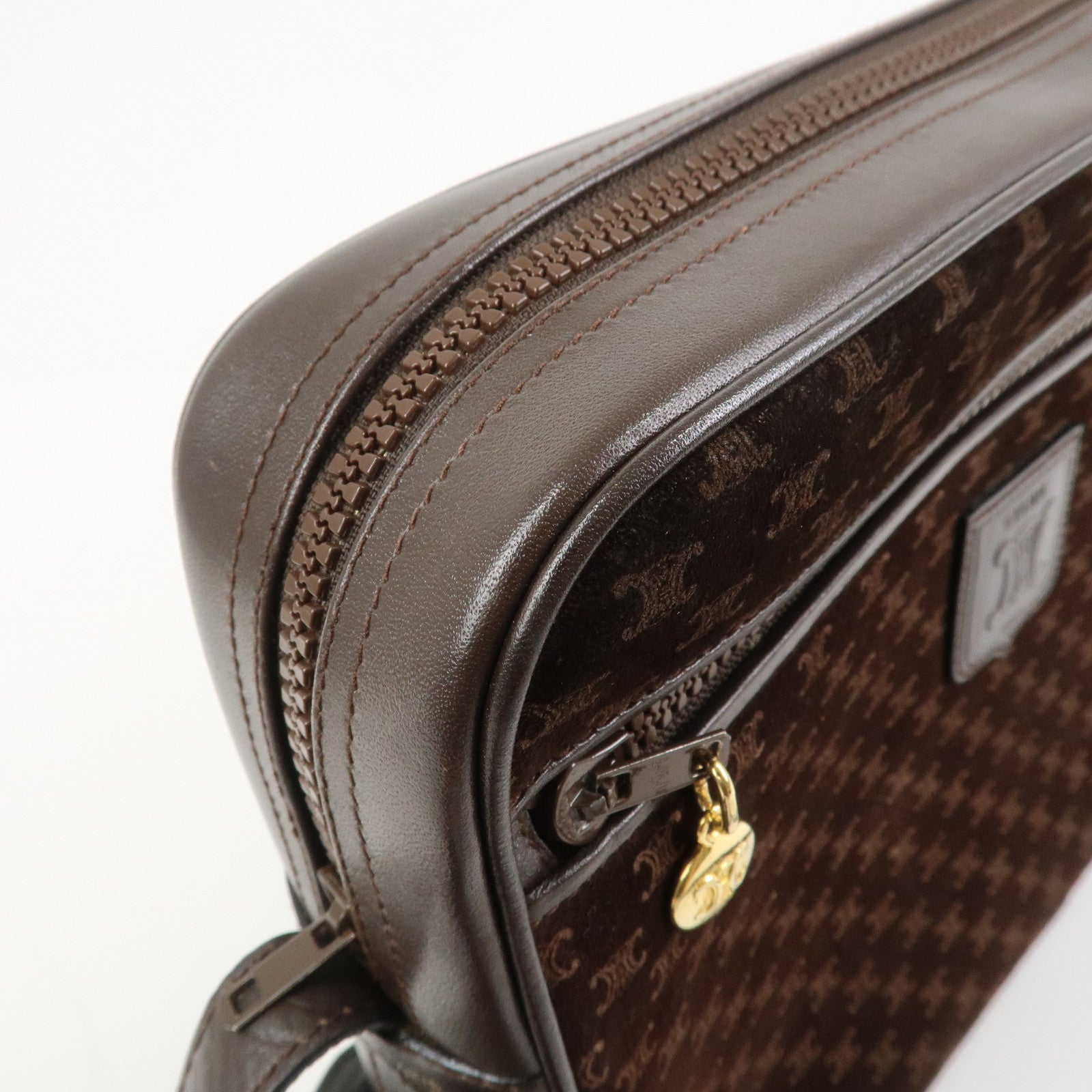 CELINE Macadam Suede Leather Shoulder Bag Crossbody Bag Brown