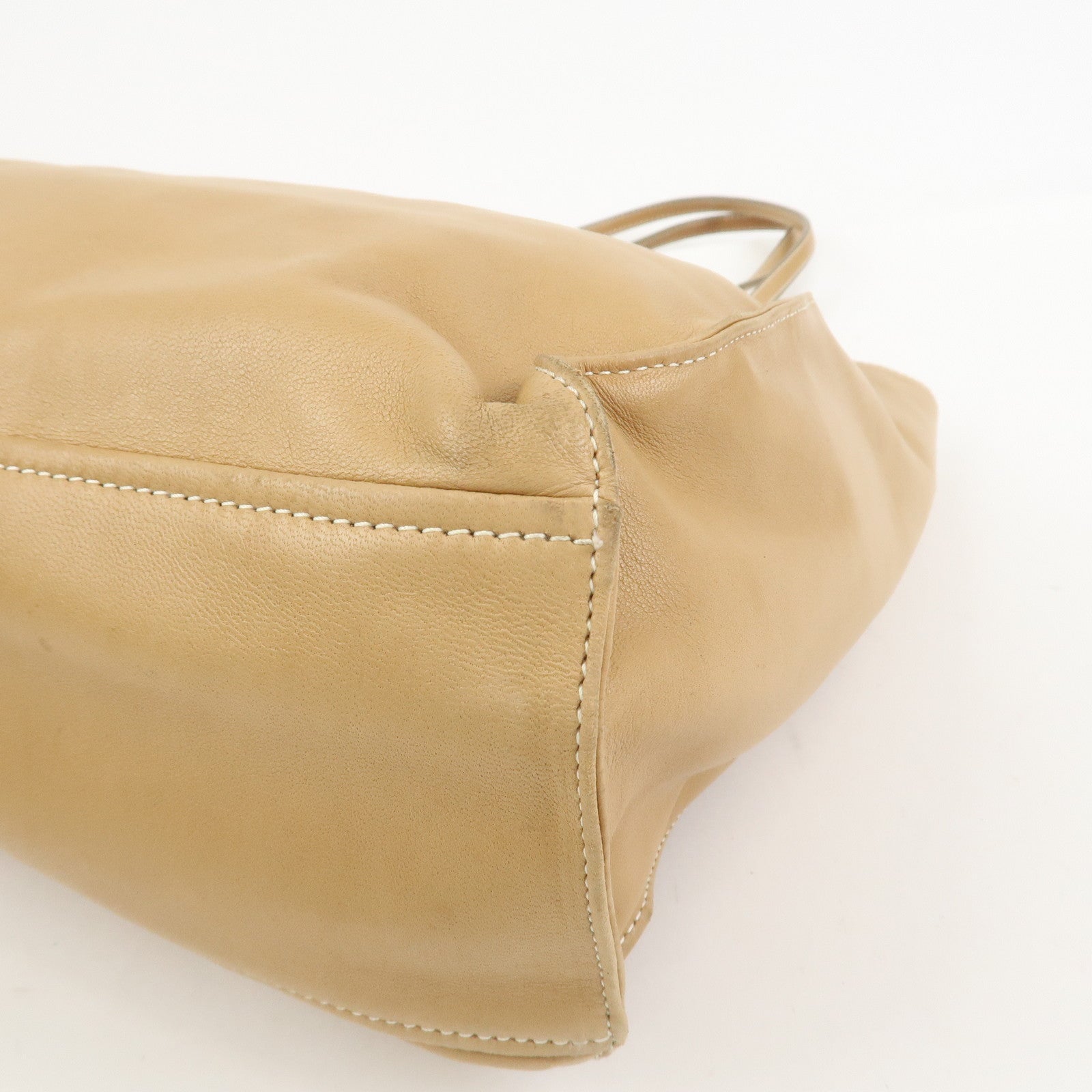 PRADA Triangle Logo Lambskin Tote Bag Shoulder Bag Beige BR1566