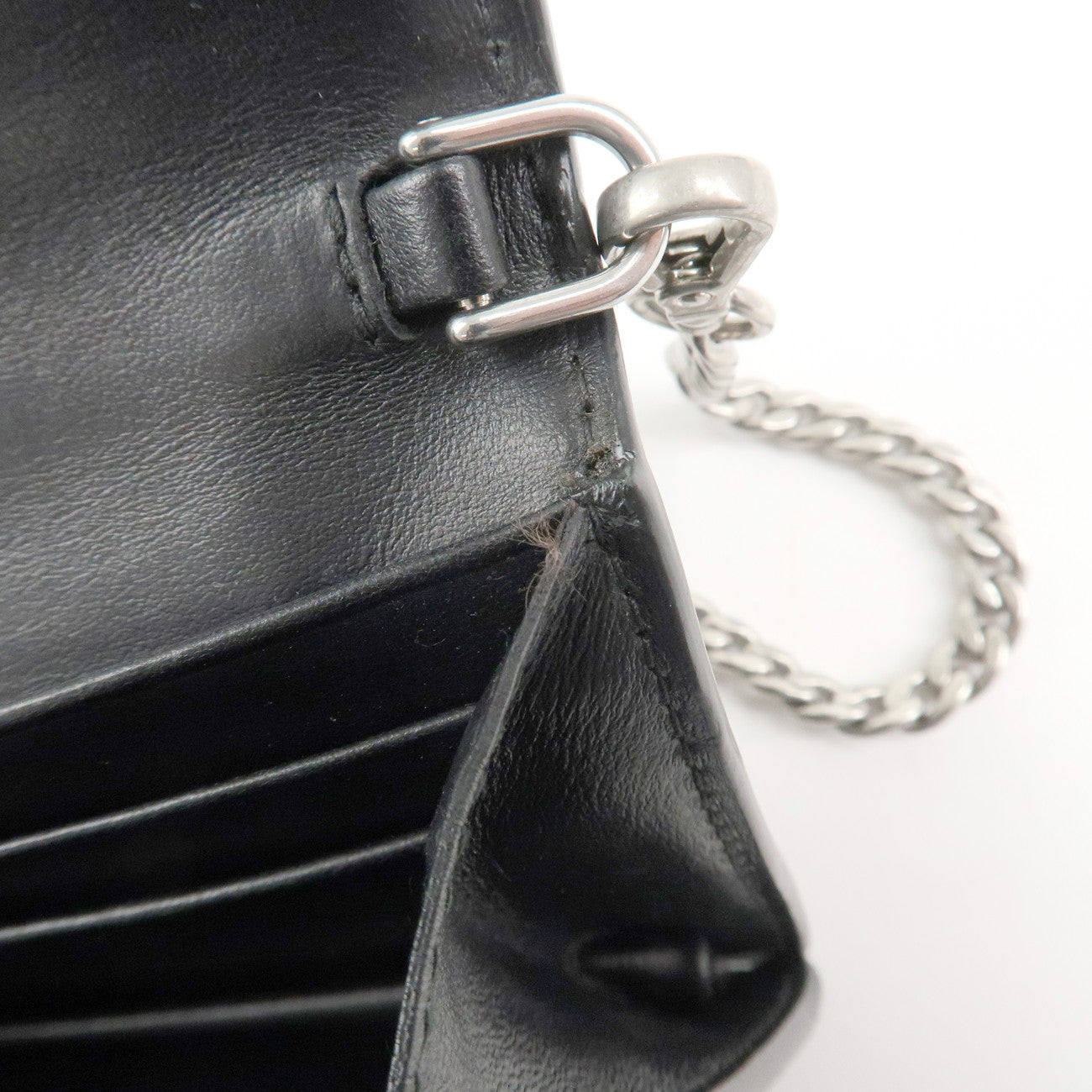 PRADA Leather Studs Chain Wallet Chain Bag Black Used