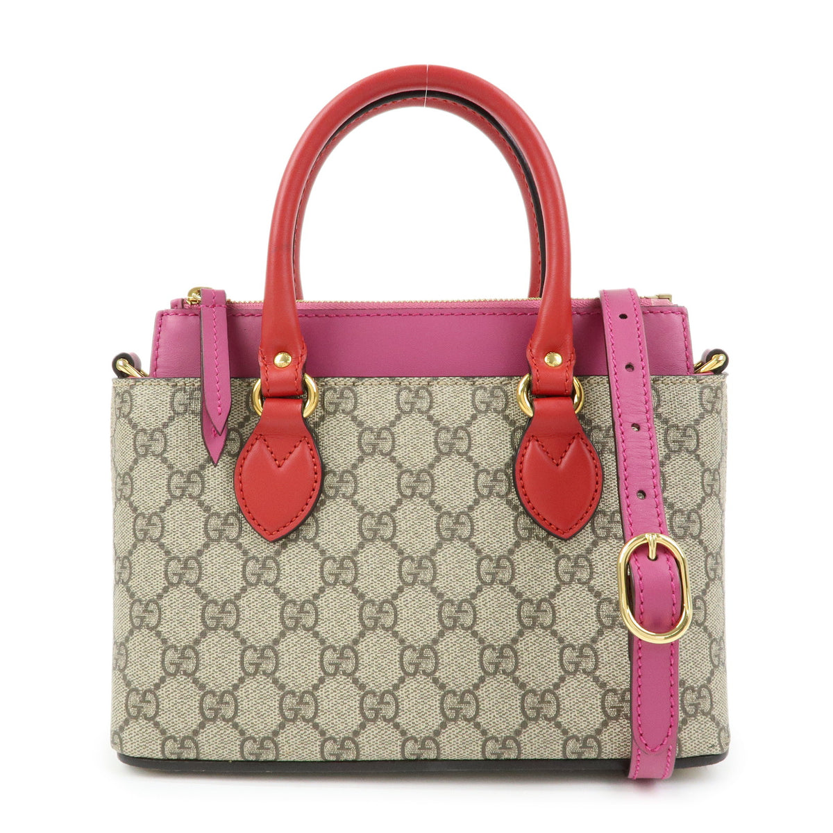 GUCCI GG Supreme Leather 2Way Bag Hand Bag Beige Pink Red 453177