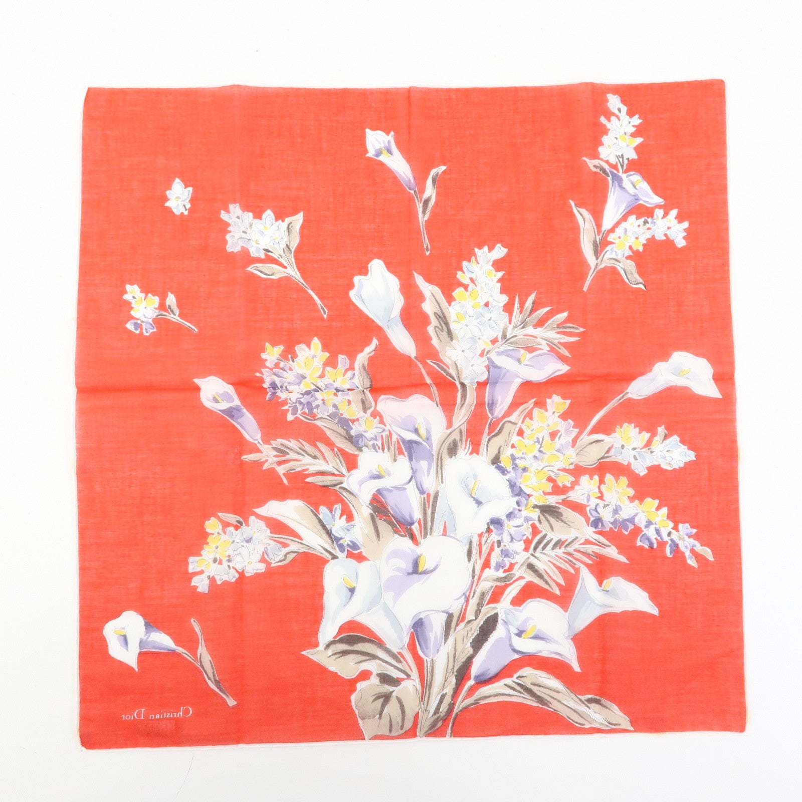 Christian Dior Set of 2 Cotton 100% Scarf Flower Print Red