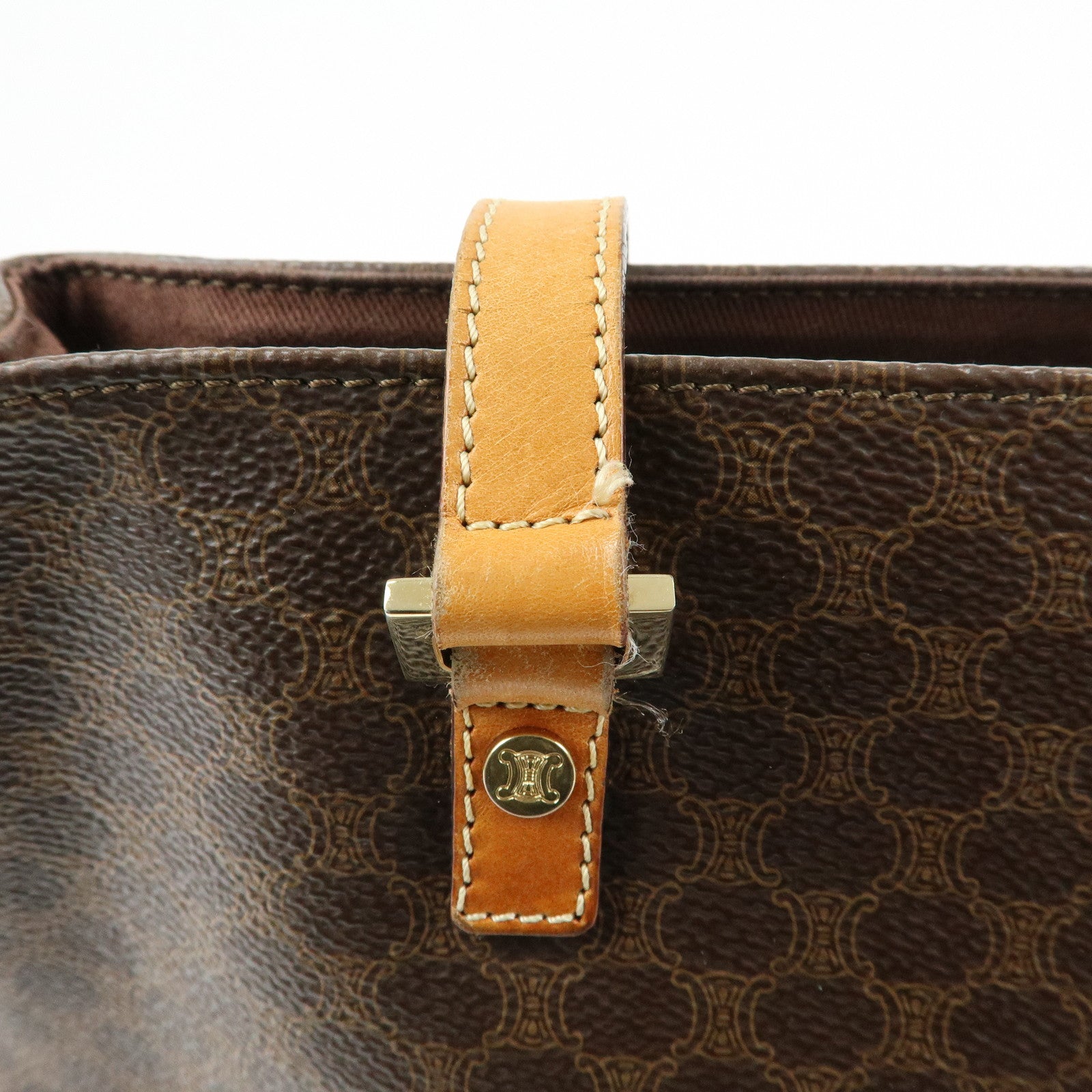 CELINE Macadam PVC Leather Tote Bag Hand Bag Shoulder Bag Brown