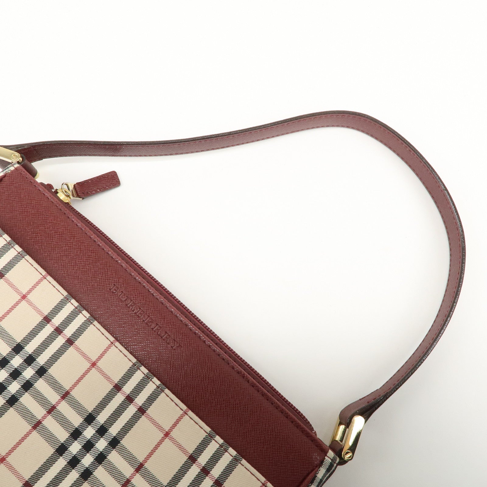 BURBERRY Leather Canvas Shoulder Bag Hand Bag Nova Plaid Bordeaux Used