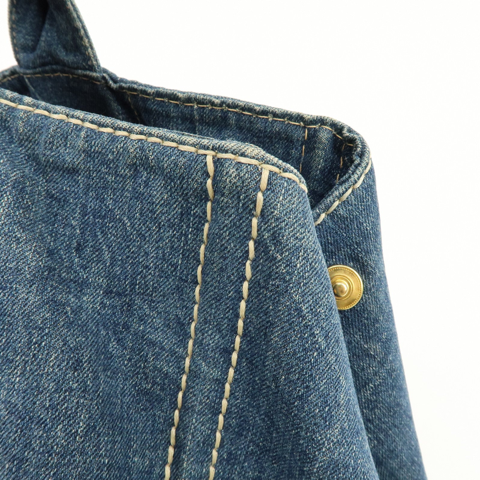 PRADA Logo Canapa Canvas Denim Large Tote Hand Bag Blue BN1872