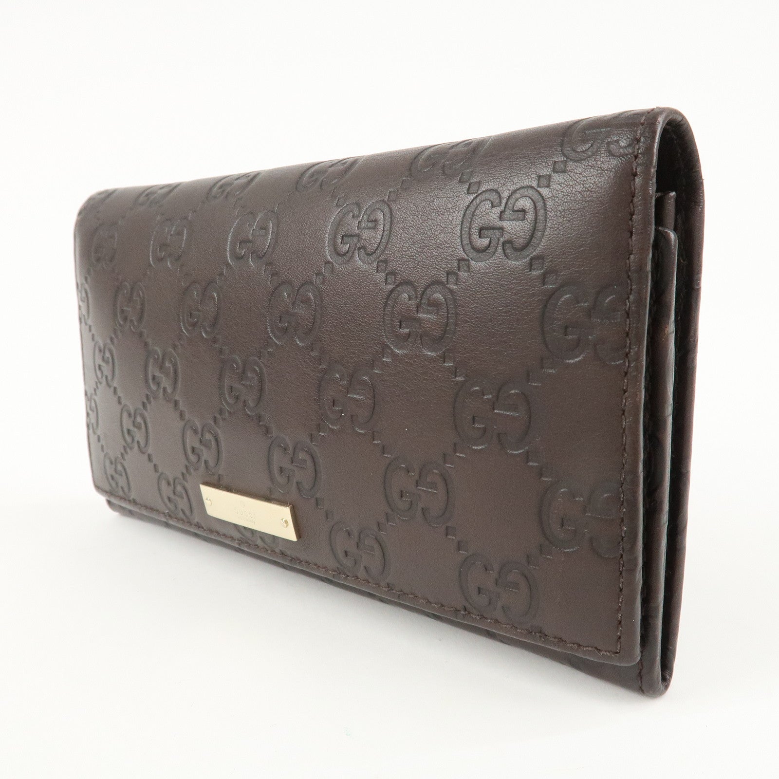 GUCCI Guccissima Leather Metal Bar Bi-fold Long Wallet Brown 244946 Used