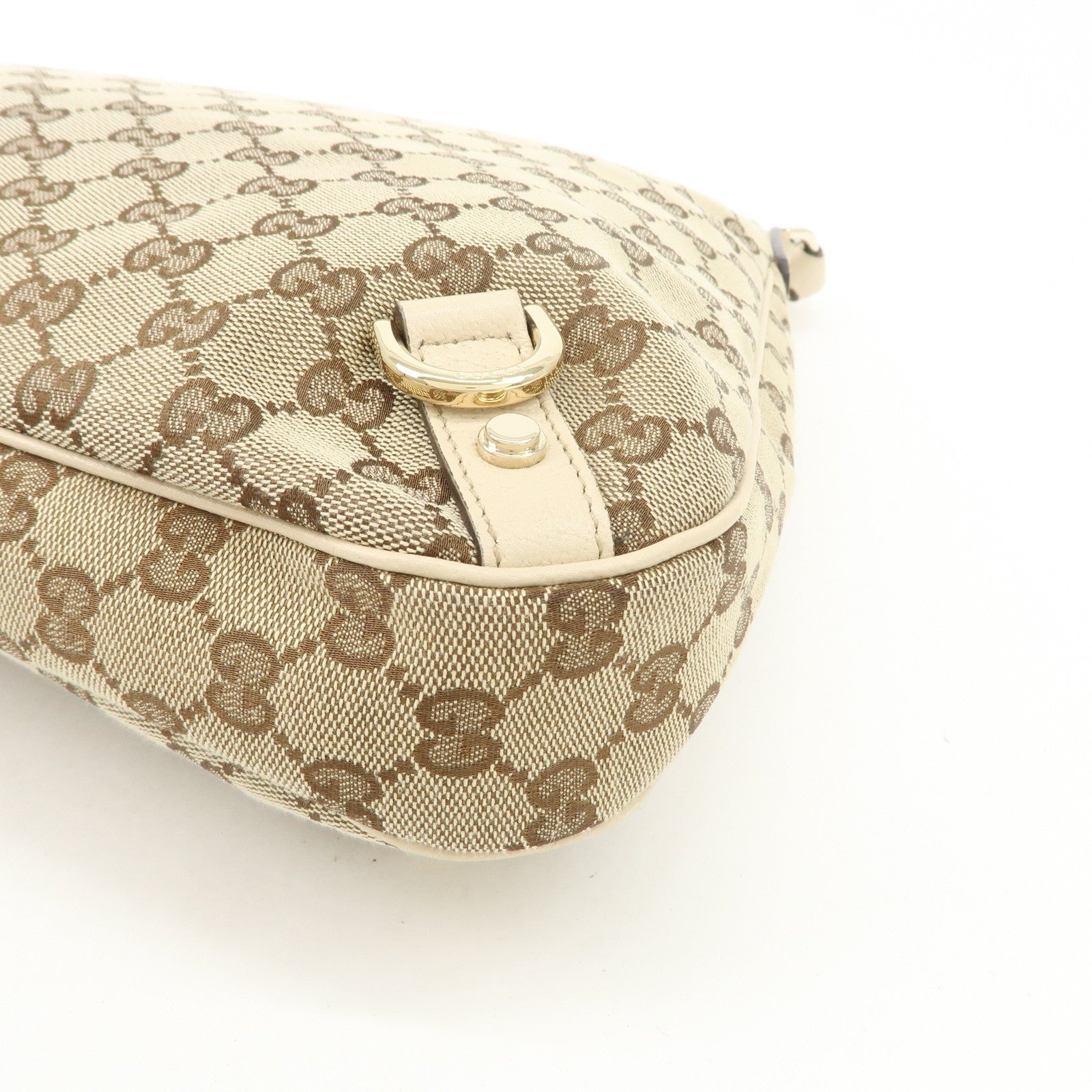 GUCCI Abbey Leather GG Canvas Shoulder Bag Beige Ivory 130737