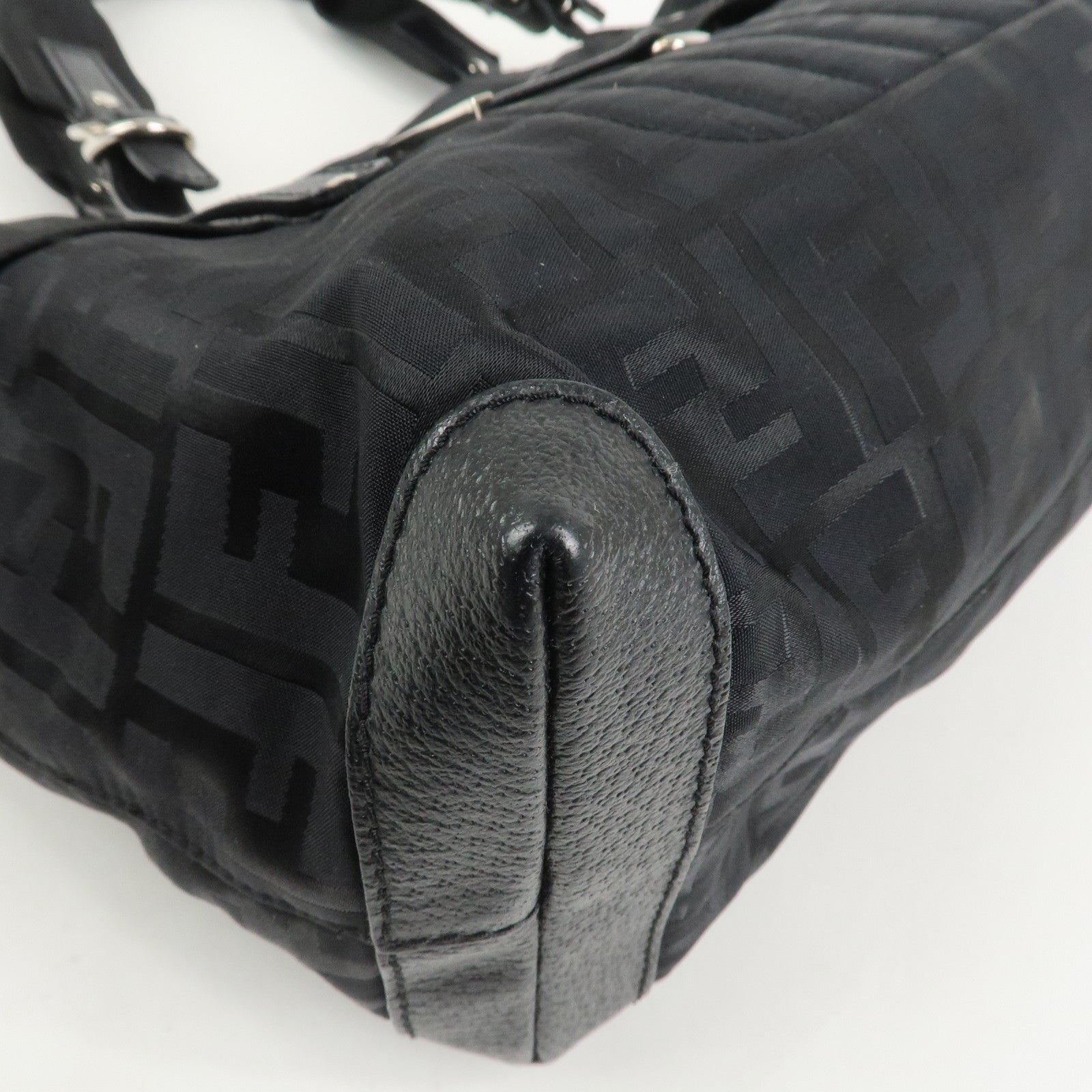 FENDI Zucca Nylon Leather Shoulder Bag Hand Bag Black 8BH143