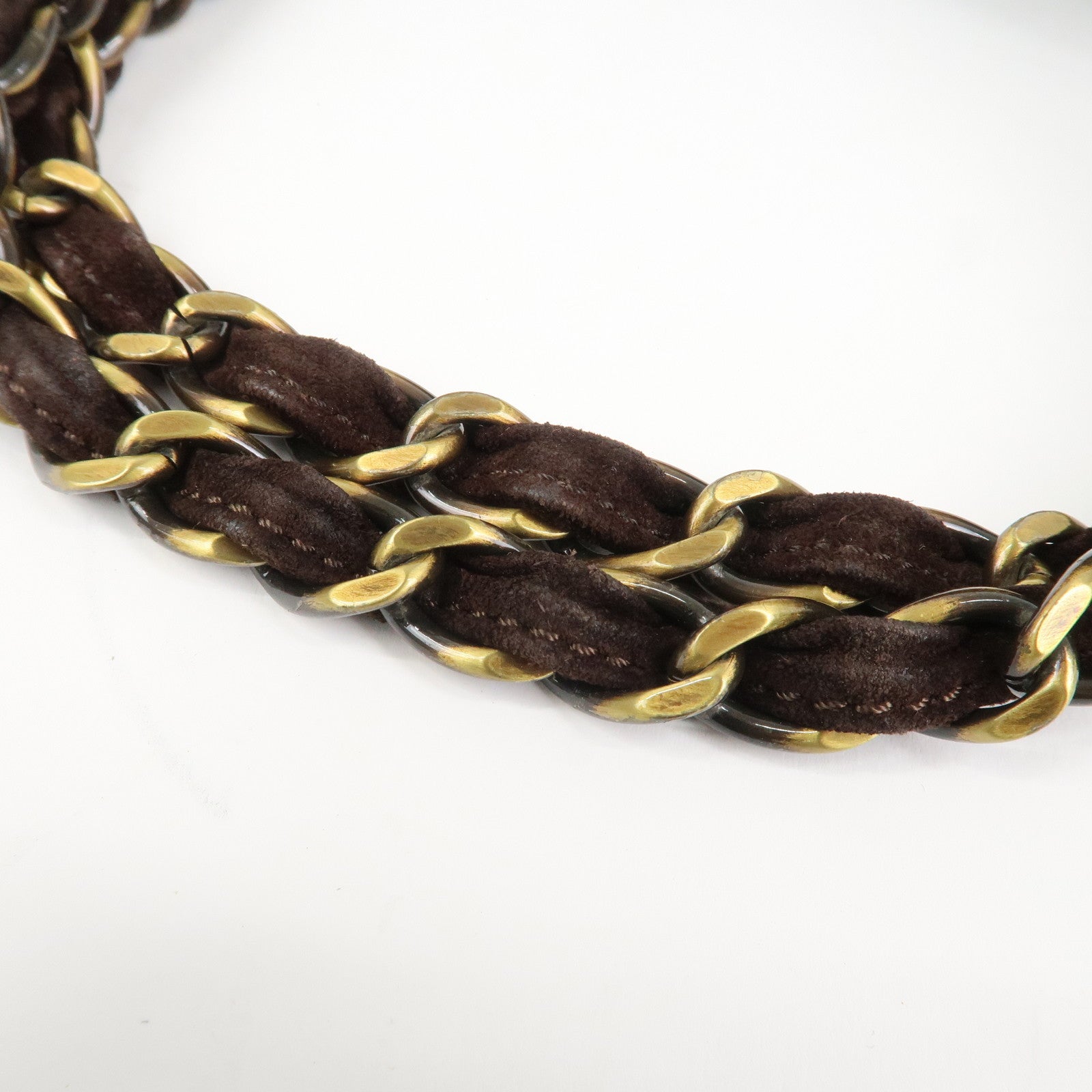 CHANEL Logo Suede Chain Tote Bag Shoulder Bag Brown