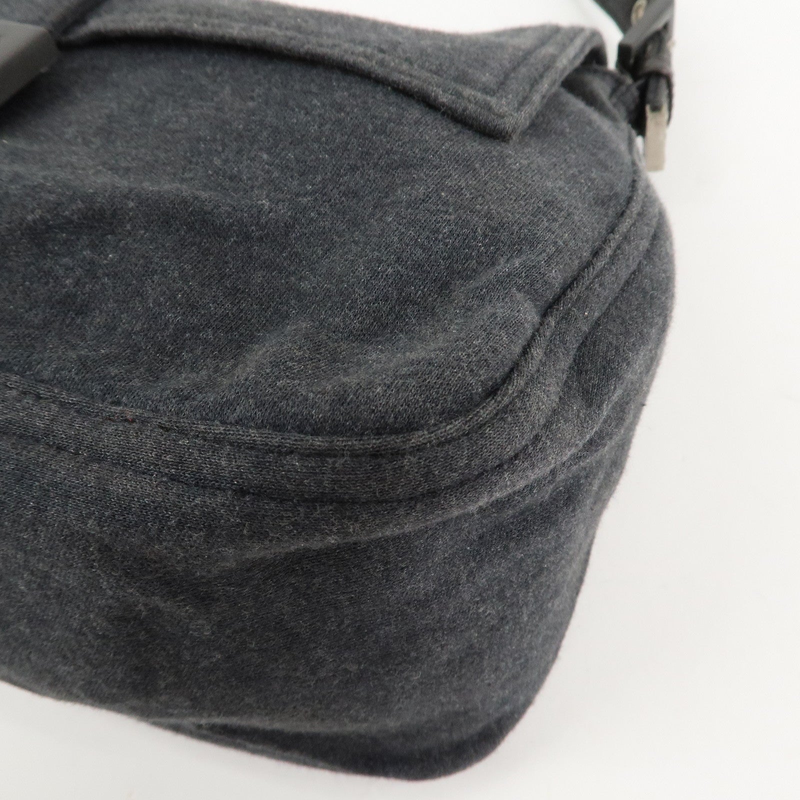 FENDI Mamma Baguette Cotton Shoulder Bag Hand Bag Gray 26325