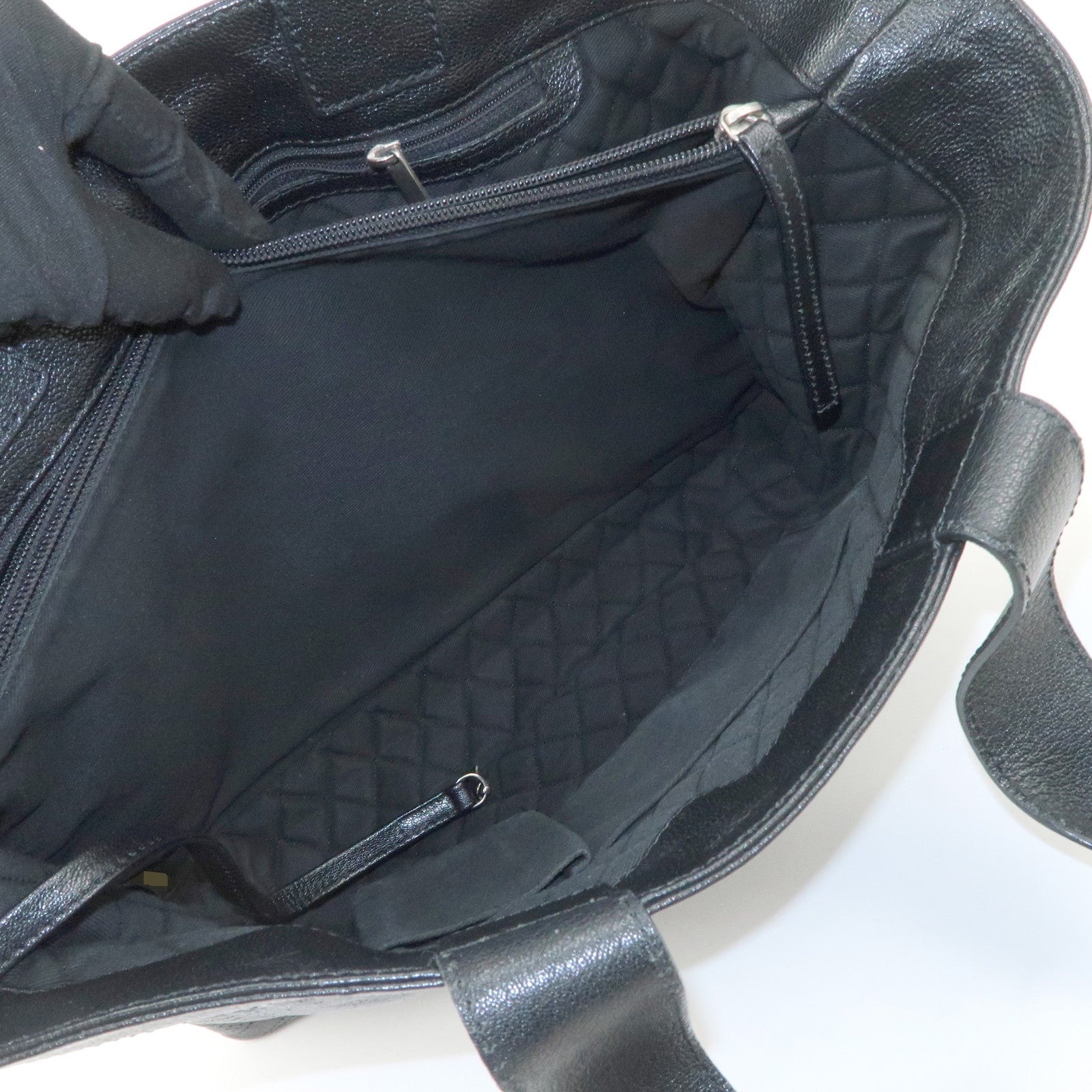 CHANEL COCO Mark Calf Leather Punching Tote Bag Black A33936 Used