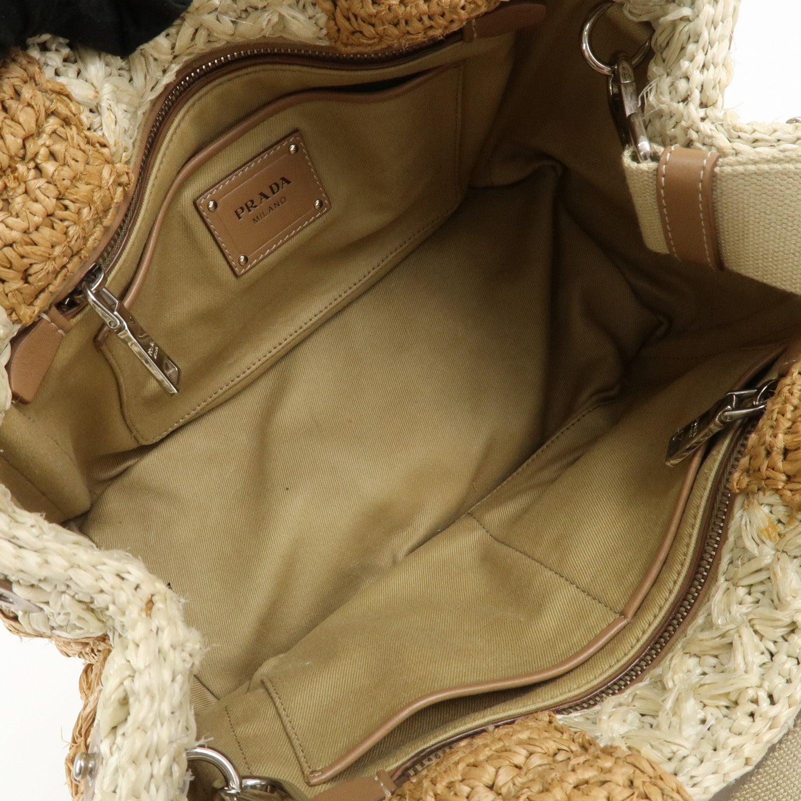 PRADA Canapa Raffia 2 Way Bag Hand Shoulder Bag Brown Ivory BN2889