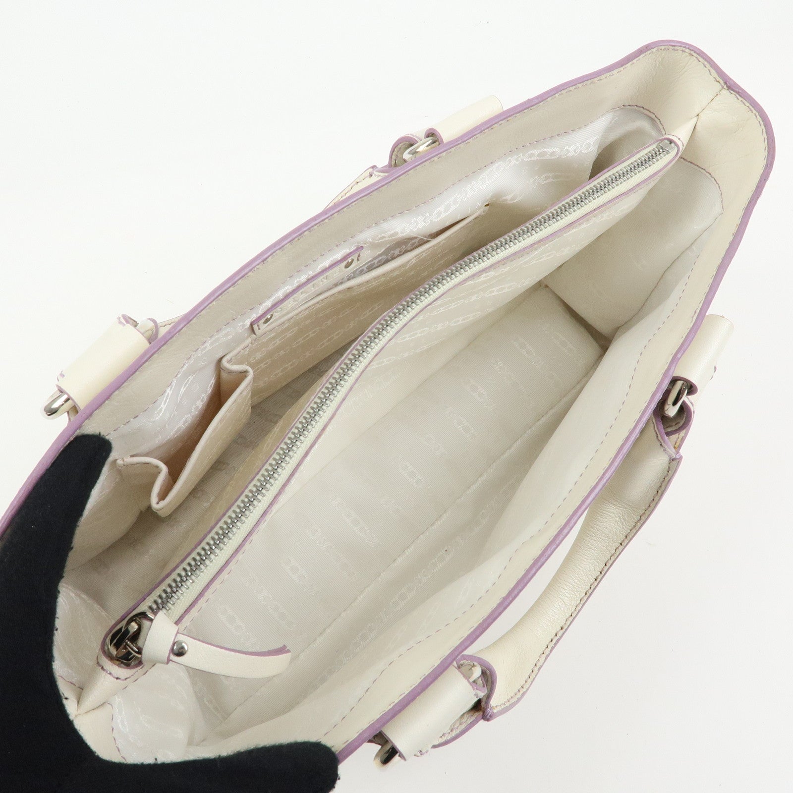 CELINE Macadam Leather Boogie Bag Hand Bag Tote Bag White Purple