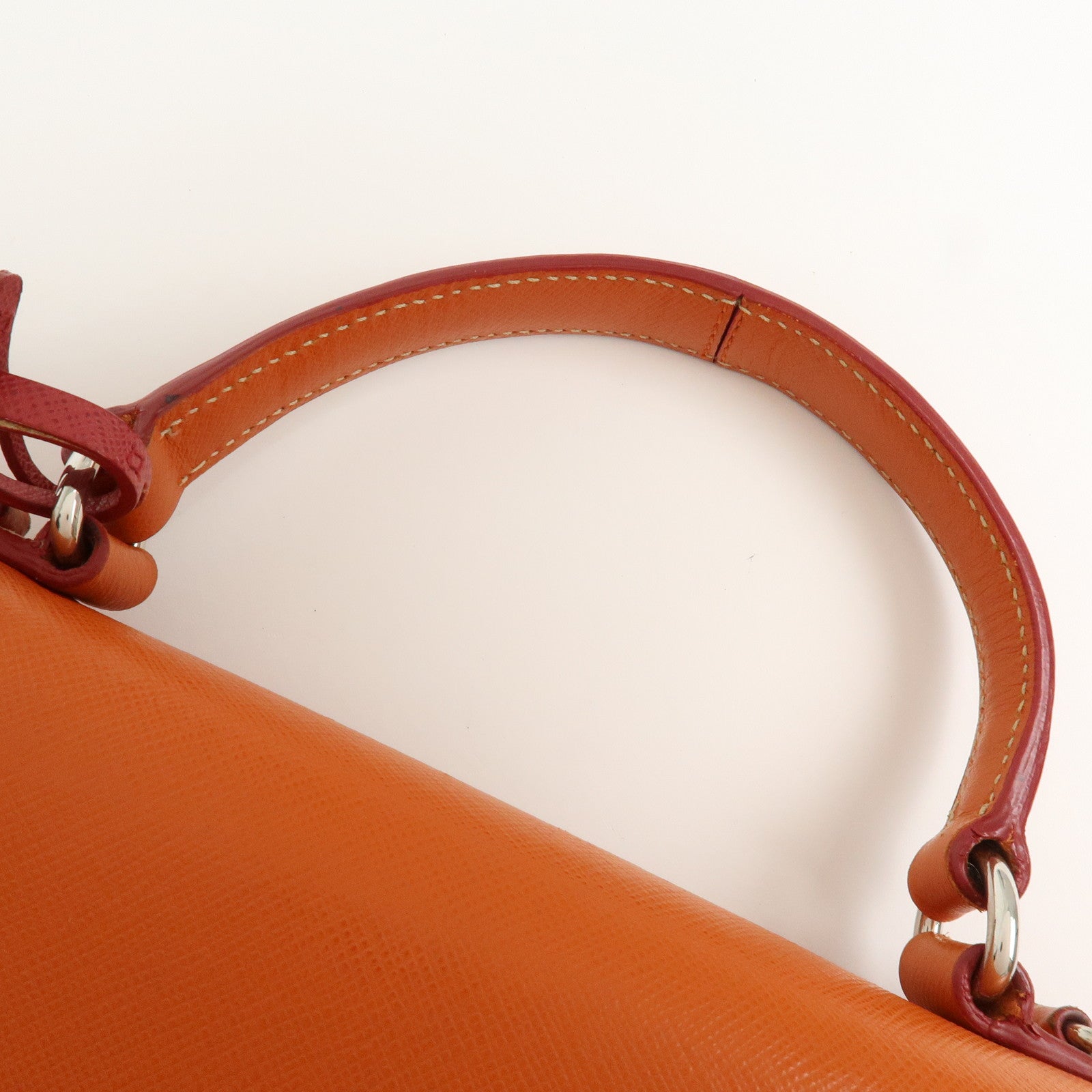 PRADA Saffiano Leather 2 Way Bag Tote Bag Shoulder Bag Orange Red
