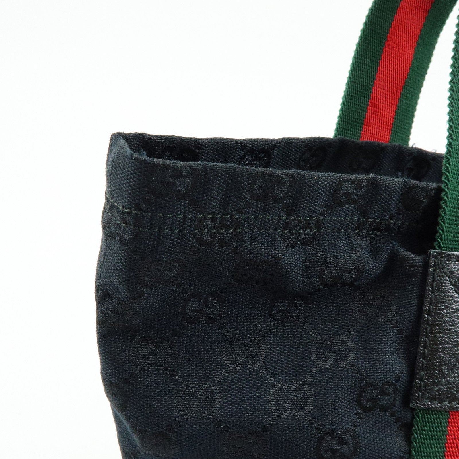 GUCCI Sherry GG Canvas Leather Tote Bag Shoulder Bag Black
