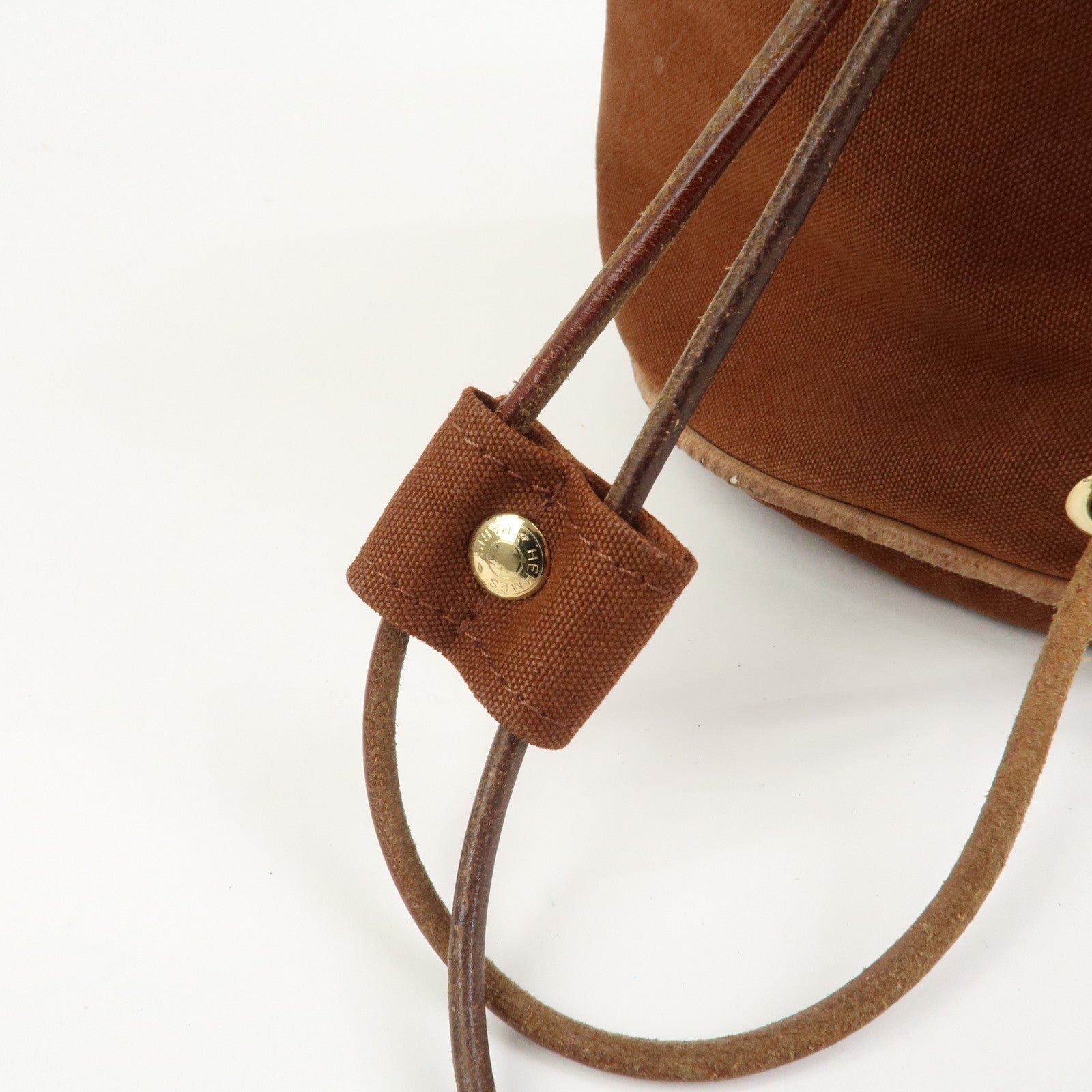 HERMES Canvas Leather Porochon Mimil PM Drawstring Backpack Brown