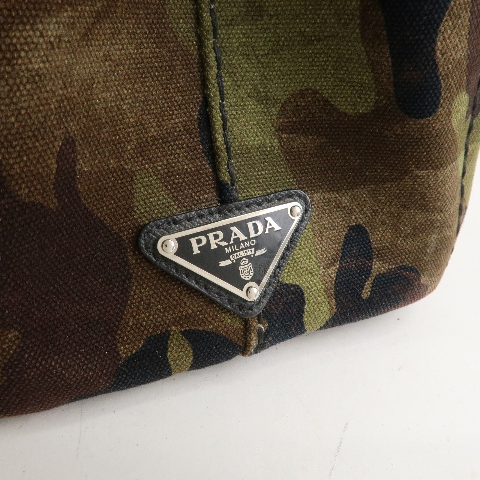 PRADA Logo Canapa Mini Canvas 2Way Bag Hand Bag Brown Green 1BG439