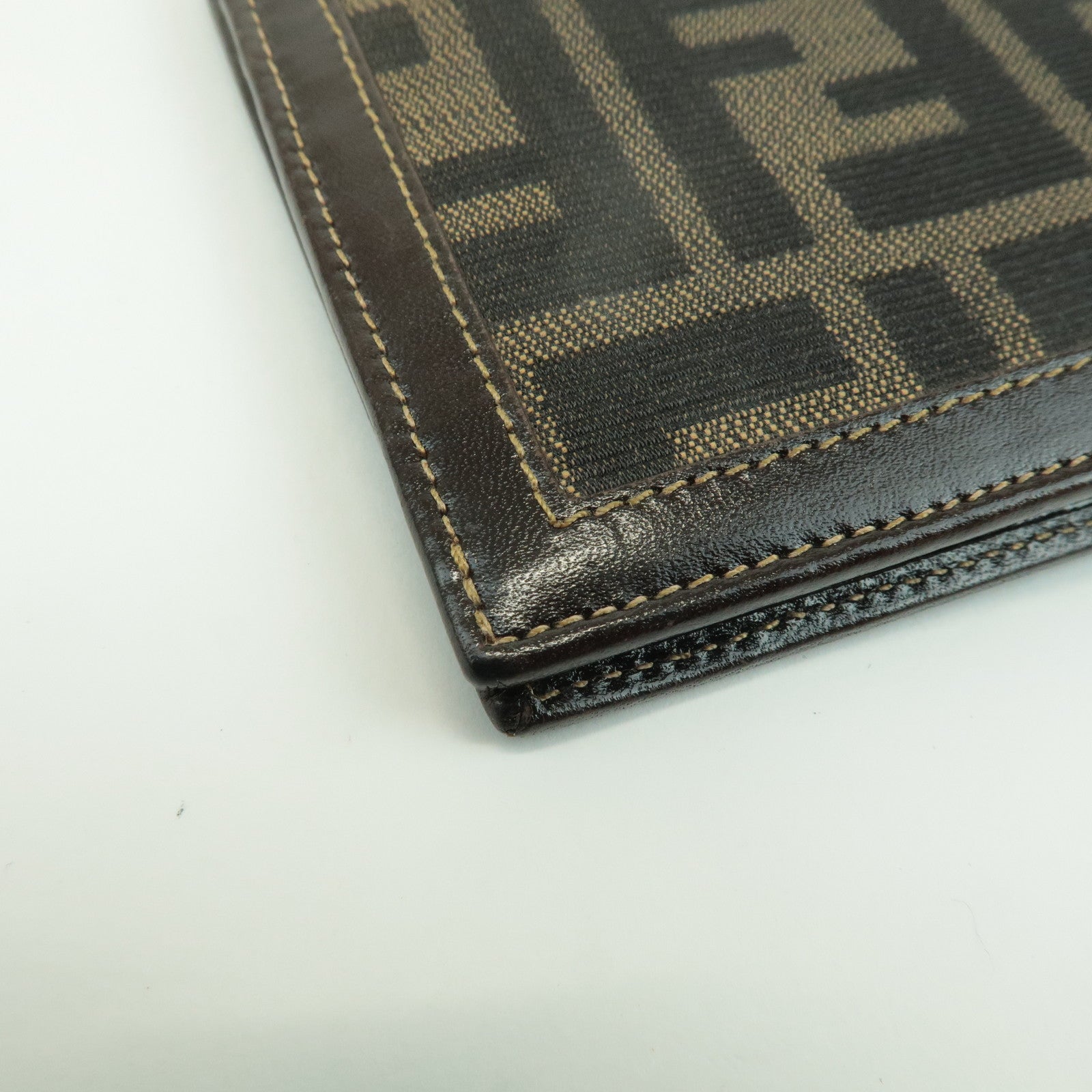 FENDI Zucca Leather Canvas Bi-fold Wallet Black Brown 01445 Used
