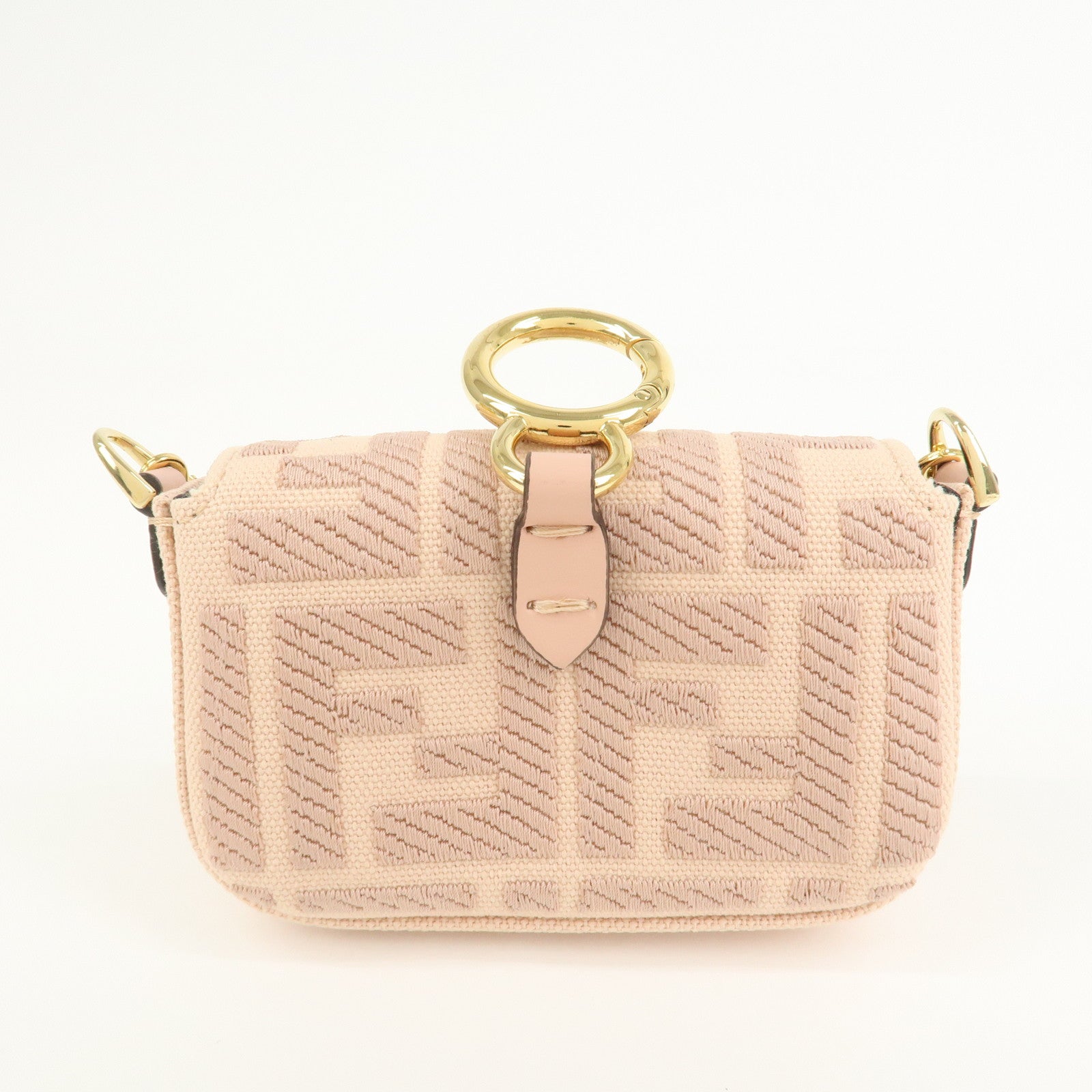 FENDI Zucca Nano Baguette Canvas Leather Chain Shoulder Bag 7AS045